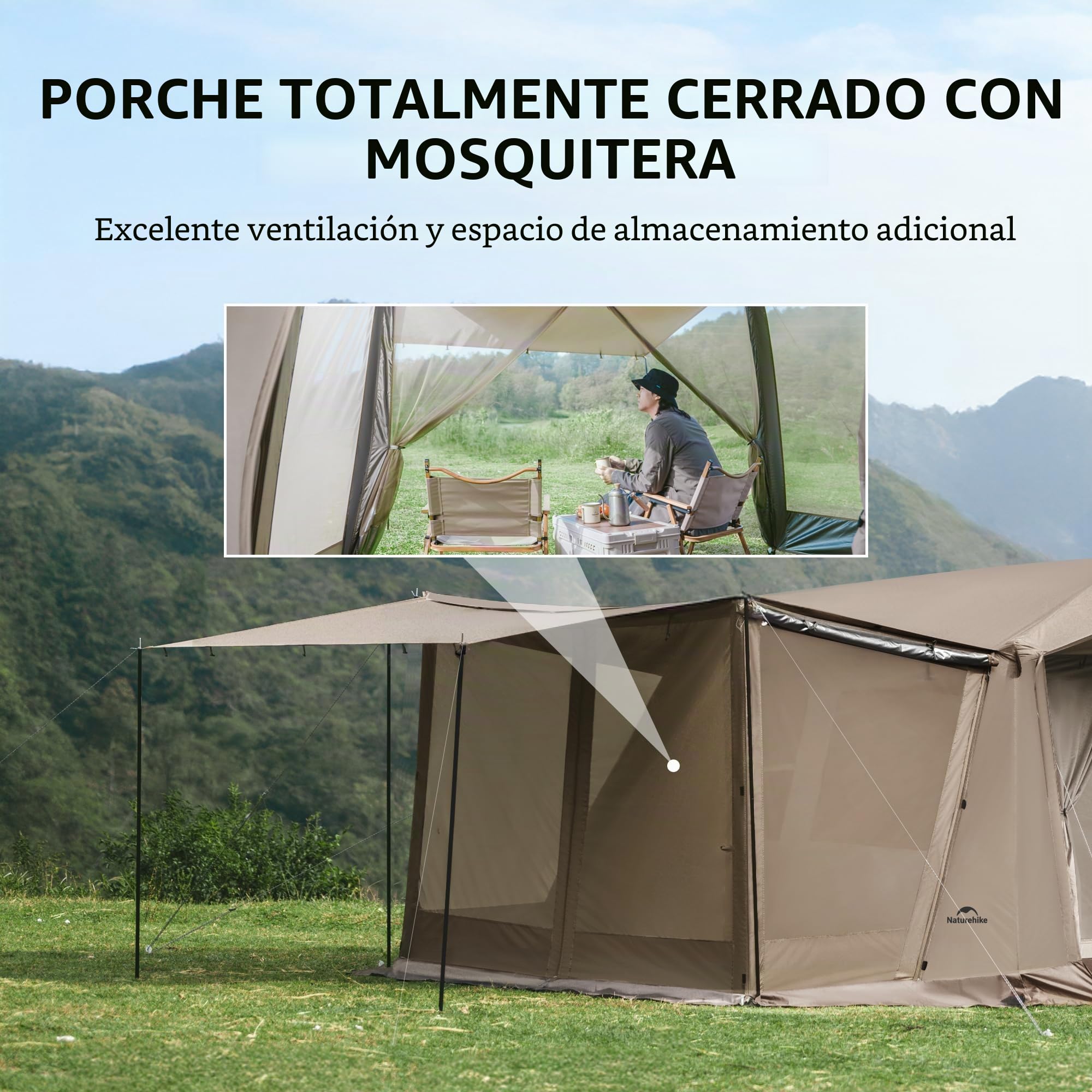 Naturehike Village 6.0 ㎡ Tienda de campaña familiar Pop Up Tienda de campaña para 4 personas, gran túnel con columna de agua de 2000 mm