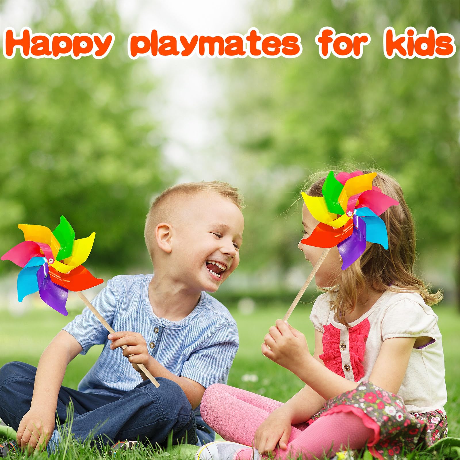 25 PCS Rainbow Flower Pinwheels, 17 Inch Plastic Colorful Windmills with Wood Sticks for Lawn Patio Garden Picnic Party Yard Decoration - Image 7