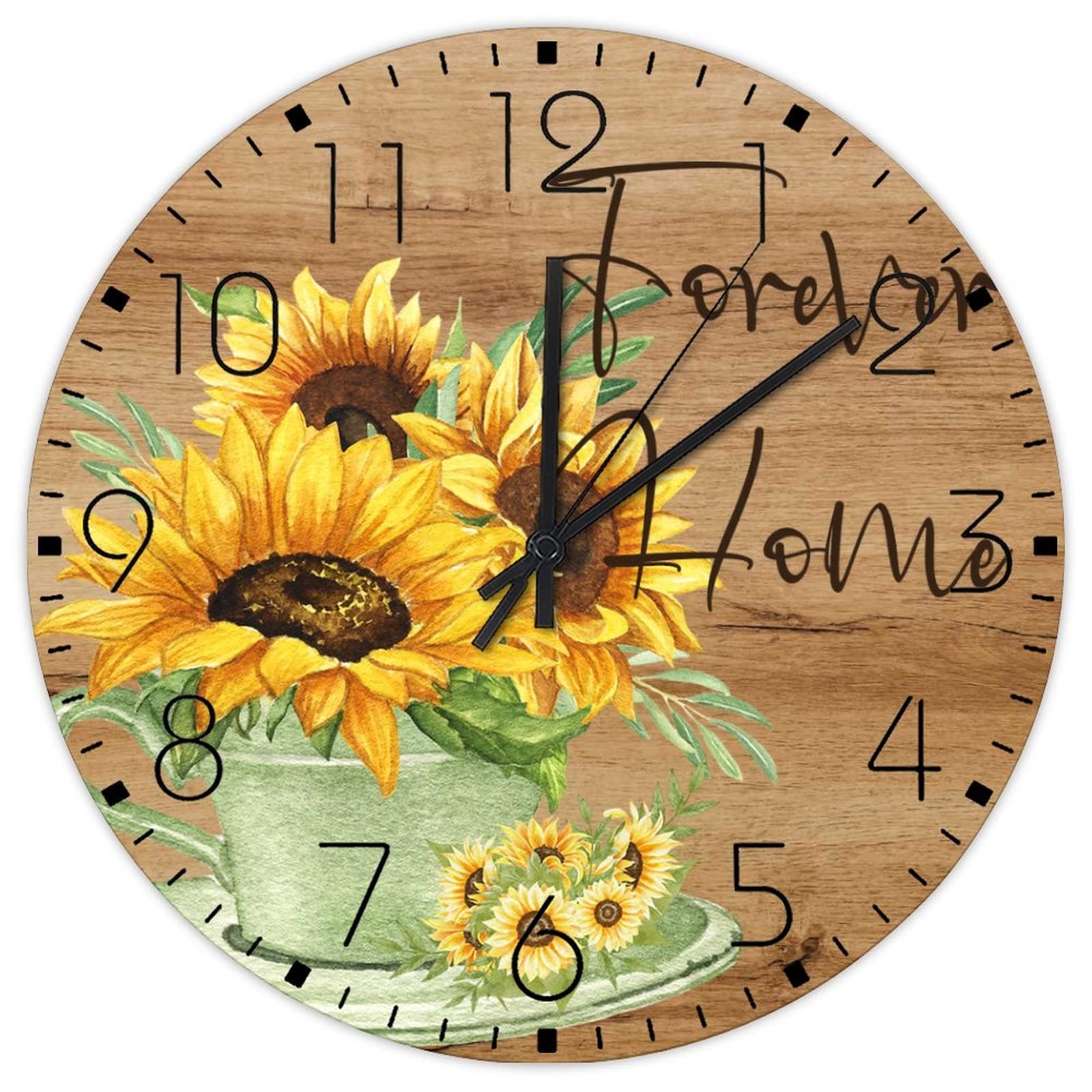 Horloge murale fleurie aquarelle en bois pour décorer la salle de bain et la chambre