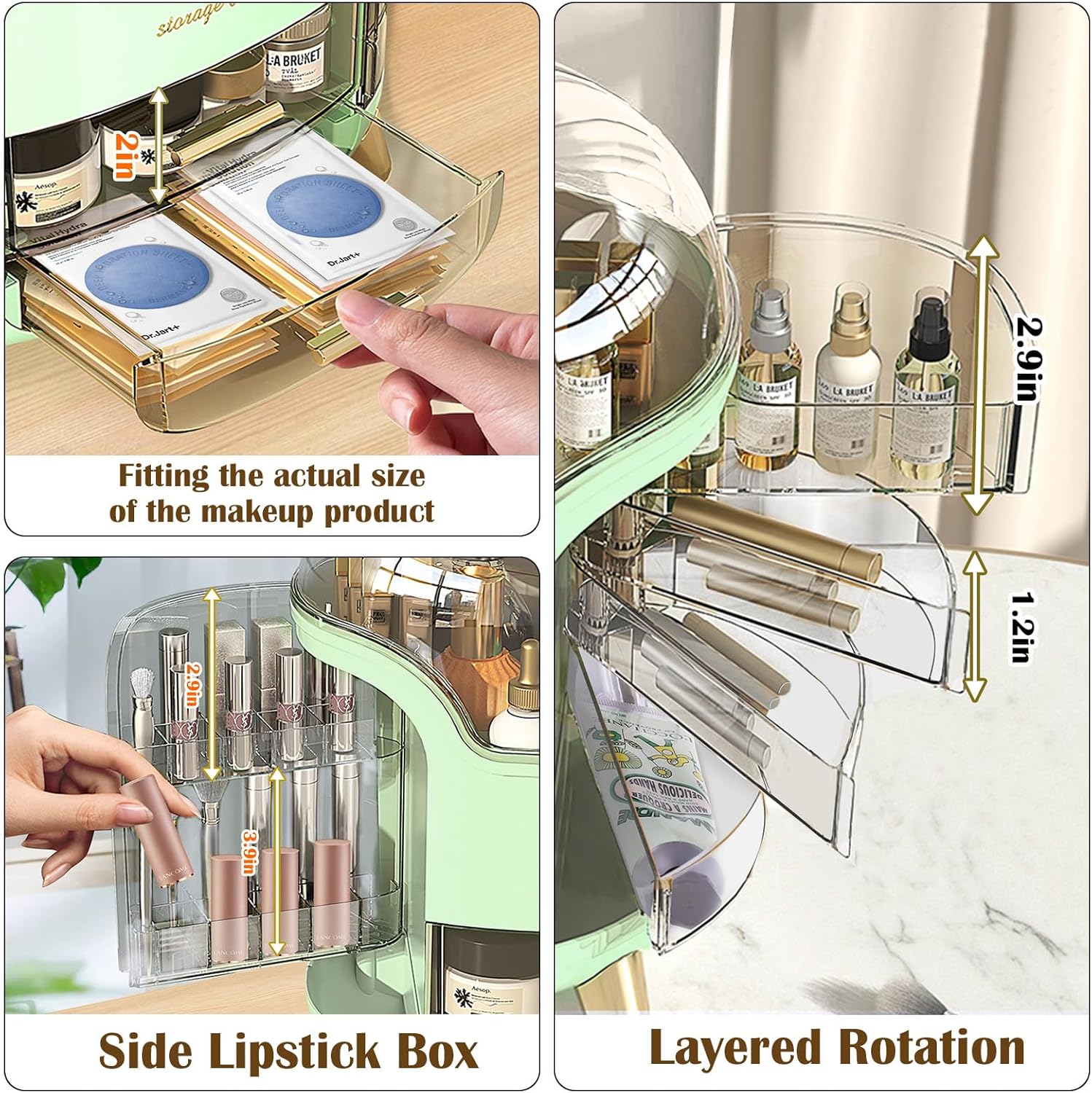 LZDMY Makeup Organizer and Storage, Cosmetics Organizer Box for Countertop with Lid & Drawers, Cosmetics Skincare Organizers Box with Waterproof & Dustproof Cover for Bedroom, Bathroom : Beauty & Personal Care