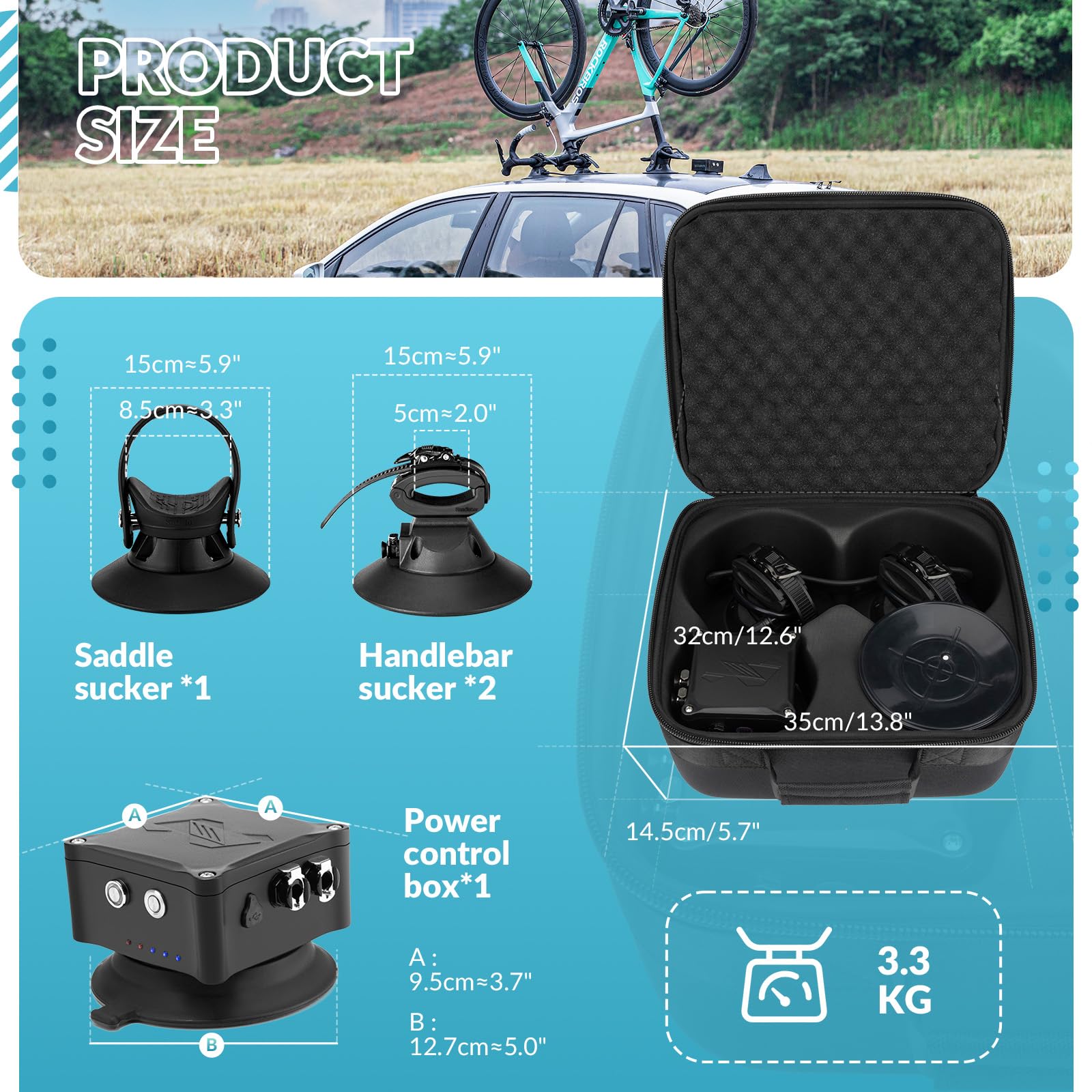 ROCKBROS Bagażnik Rowerowy na Dach Samochodu z Elektrycznymi/Ręcznymi Przyssawkami Uchwyt Rowerowy na Dach Przyssawka Aluminiowy Czujnik Ciśnienia Szybki Montaż dla 1/2 Rowery Szosowe Rowery Górskie