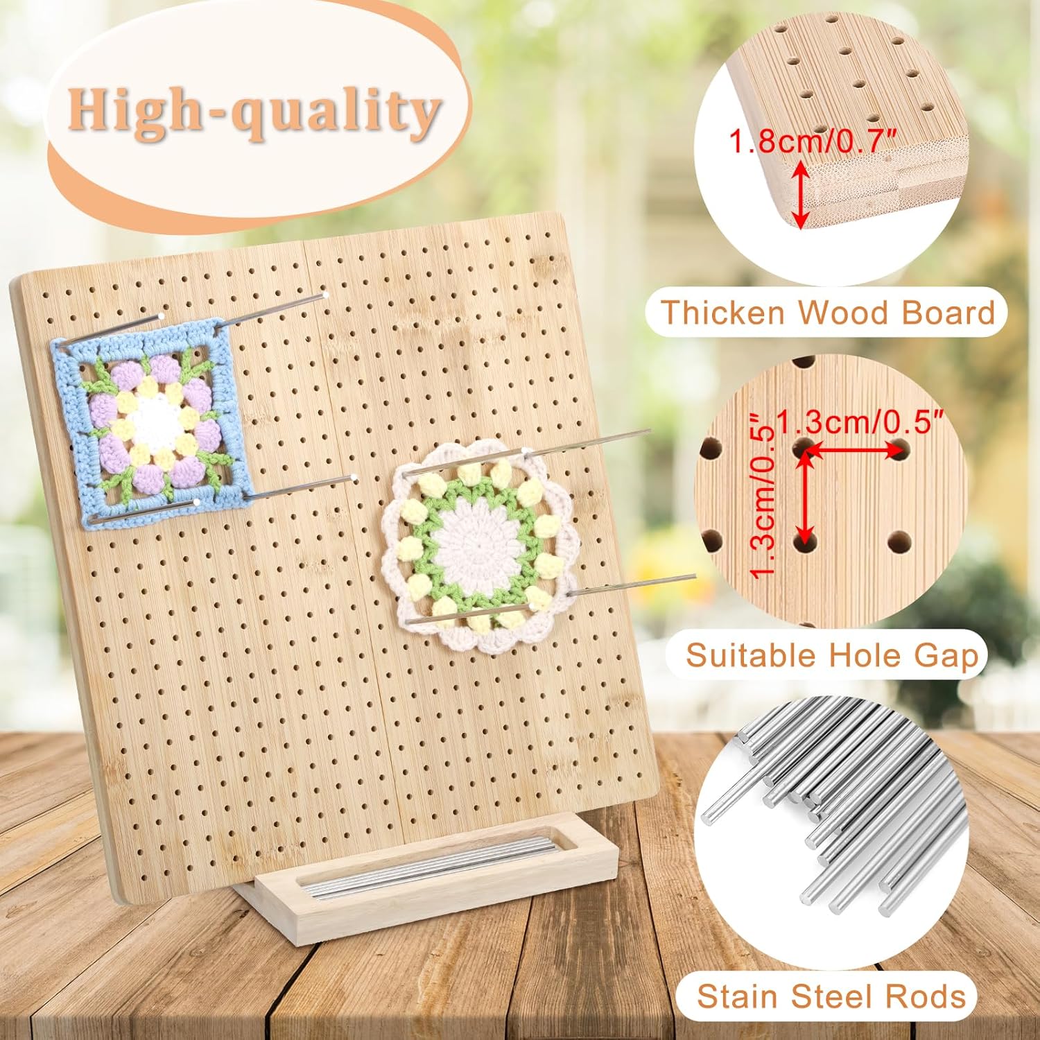 OGANAZI 13" Foldable Crochet Blocking Boards for Crochet Projects, Wooden Granny Square Blocking Board with 20 Pegs, Handcrafted Knitting Blocking Mat, Ideal Crocheting Accessories Gift for Crocheters