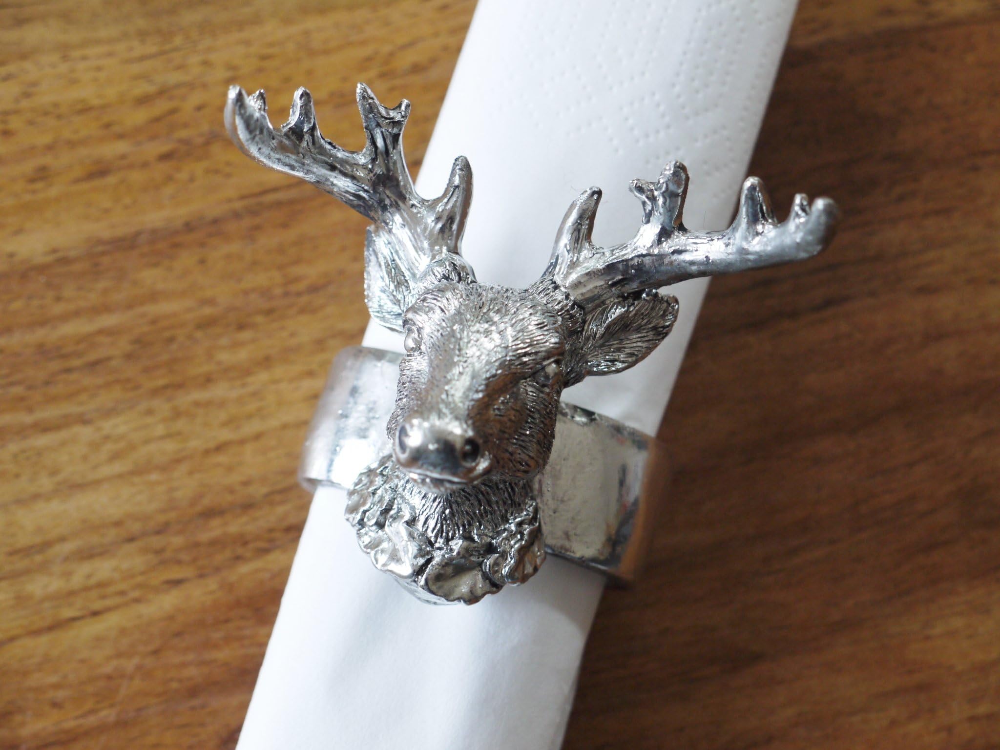 Pair of Silver Resin Stag's Head Napkin Holder Rings