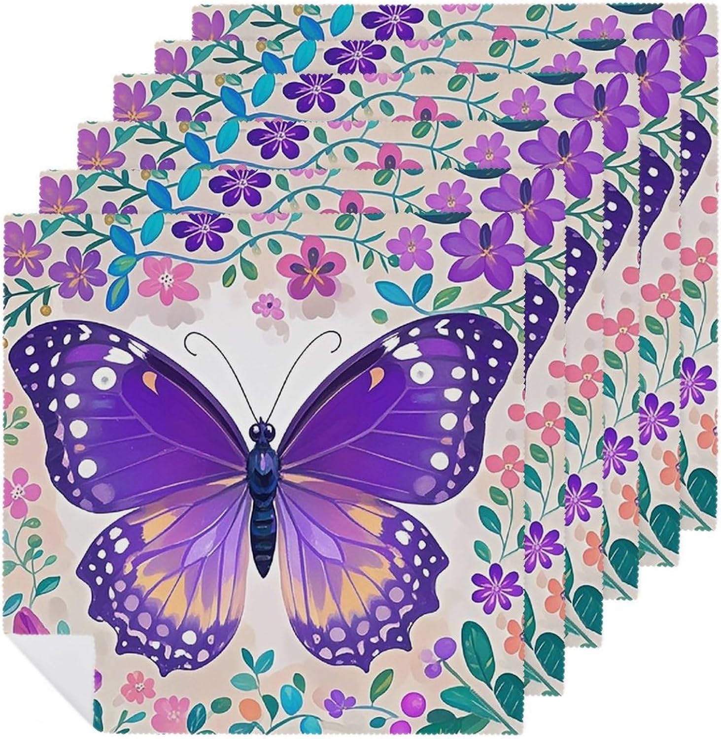 Cloth Napkins Absorbent Dinner Napkins Set of 6 PCS Washable Napkin Cute Purple Butterfly Decorative Cloth Napkin Table Accessories for Parties Weddings Cocktail