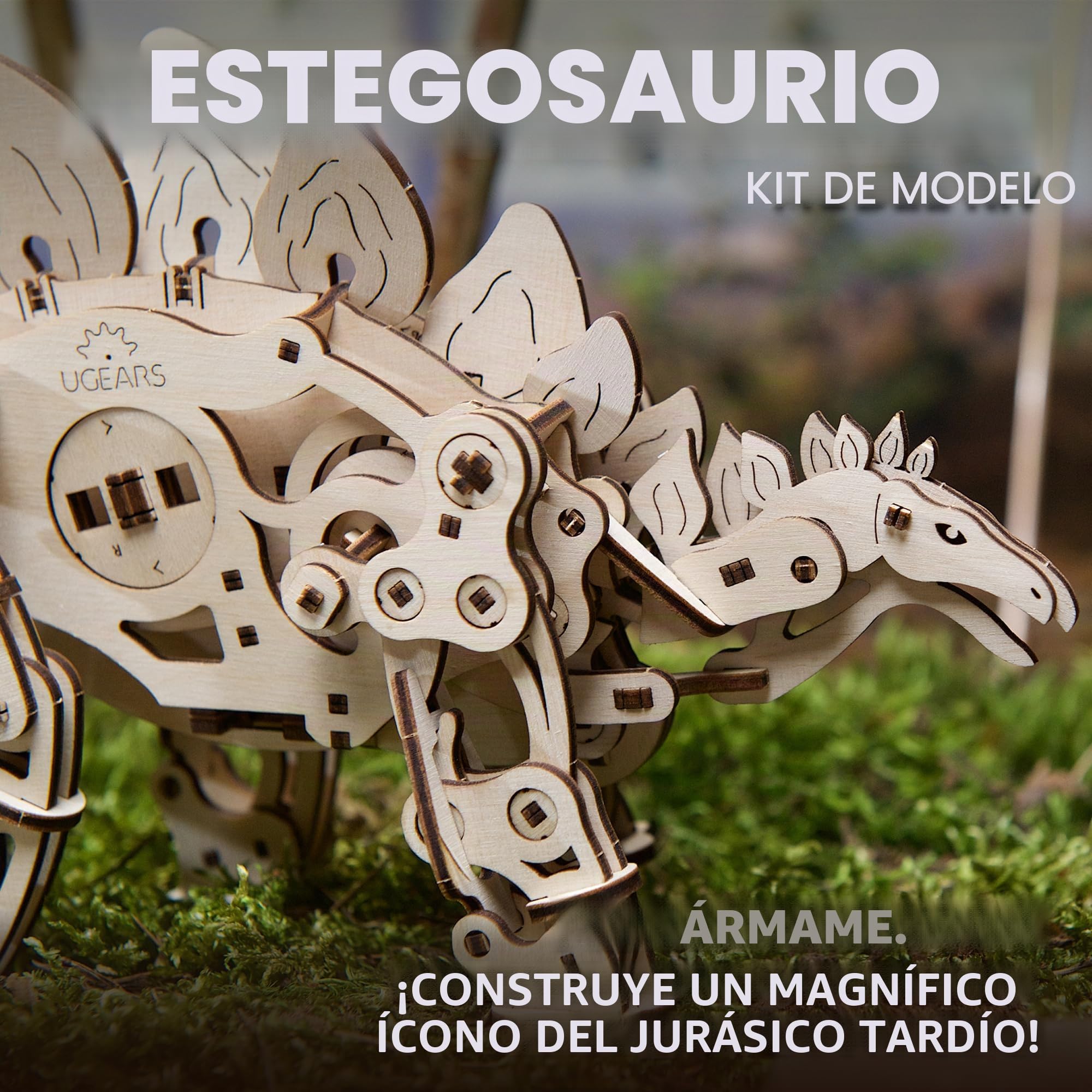 UGEARS Estegosaurio Modelismo Dinosaurio Madera para Construir Adultos - Puzzle 3D Madera Dinosaurios - Maqueta Mecánica con Movimiento Realista Aficionados de Maquetas y Puzzles 3D