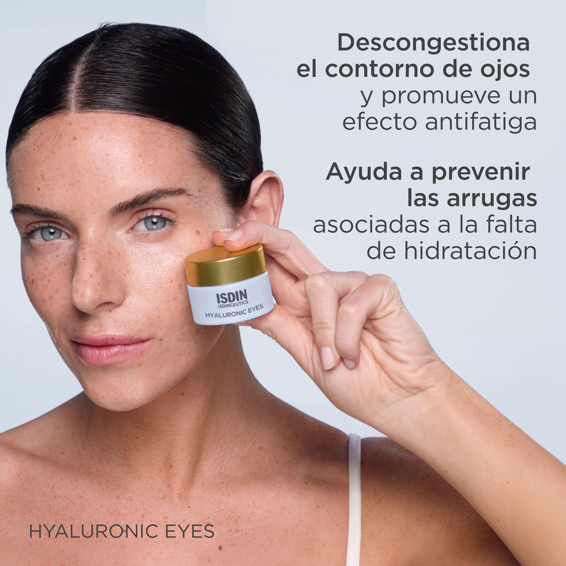 ISDIN Isdinceutics Hyaluronic Eyes, Contorno De Ojos Hidratante Con Ácido Hialurónico, Efecto Refrescante Y Descongestionante, +180% De Hidratación En 2 Horas, Probado Oftalmológico - 15 g