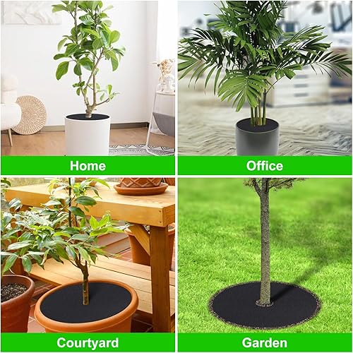 Miniatura 2 de ENONGARDEN Anillo de mantillo de árboles de 16.5 pulgadas, tela de paisaje de barrera de malezas, tapetes redondos no tejidos para control de