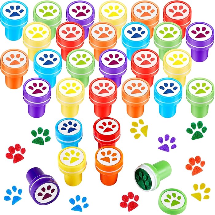 Buy o 36 Pieces Dog Paw Print Stamp Self Inking Stamps Teacher Mini Stamps Colorful Stamp Party