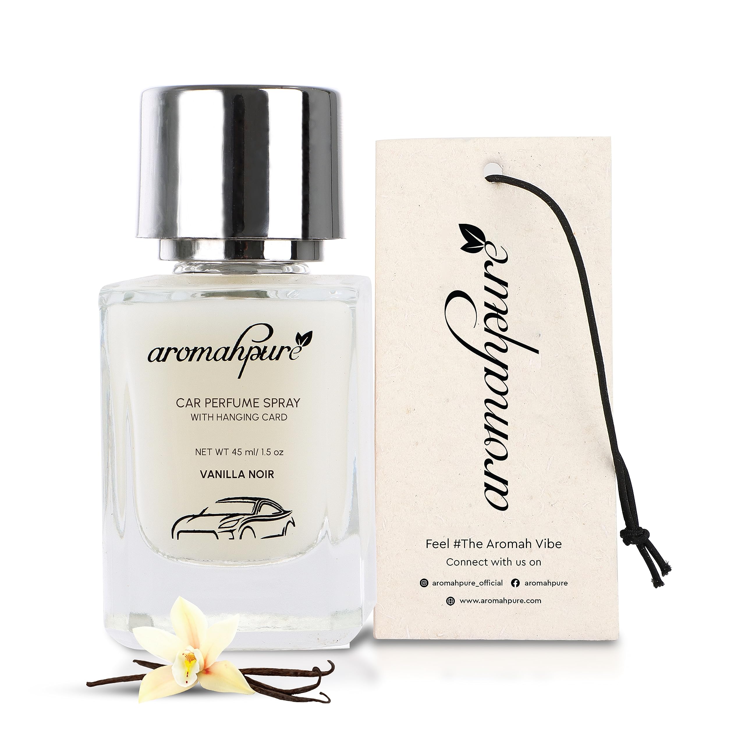 Classic Car Perfume Spray with Hanging Card | 45ml | Vanilla Noir - Vanilla Car Freshener | 500+ Sprays, Long Lasting | Air Freshener for Car Interior
