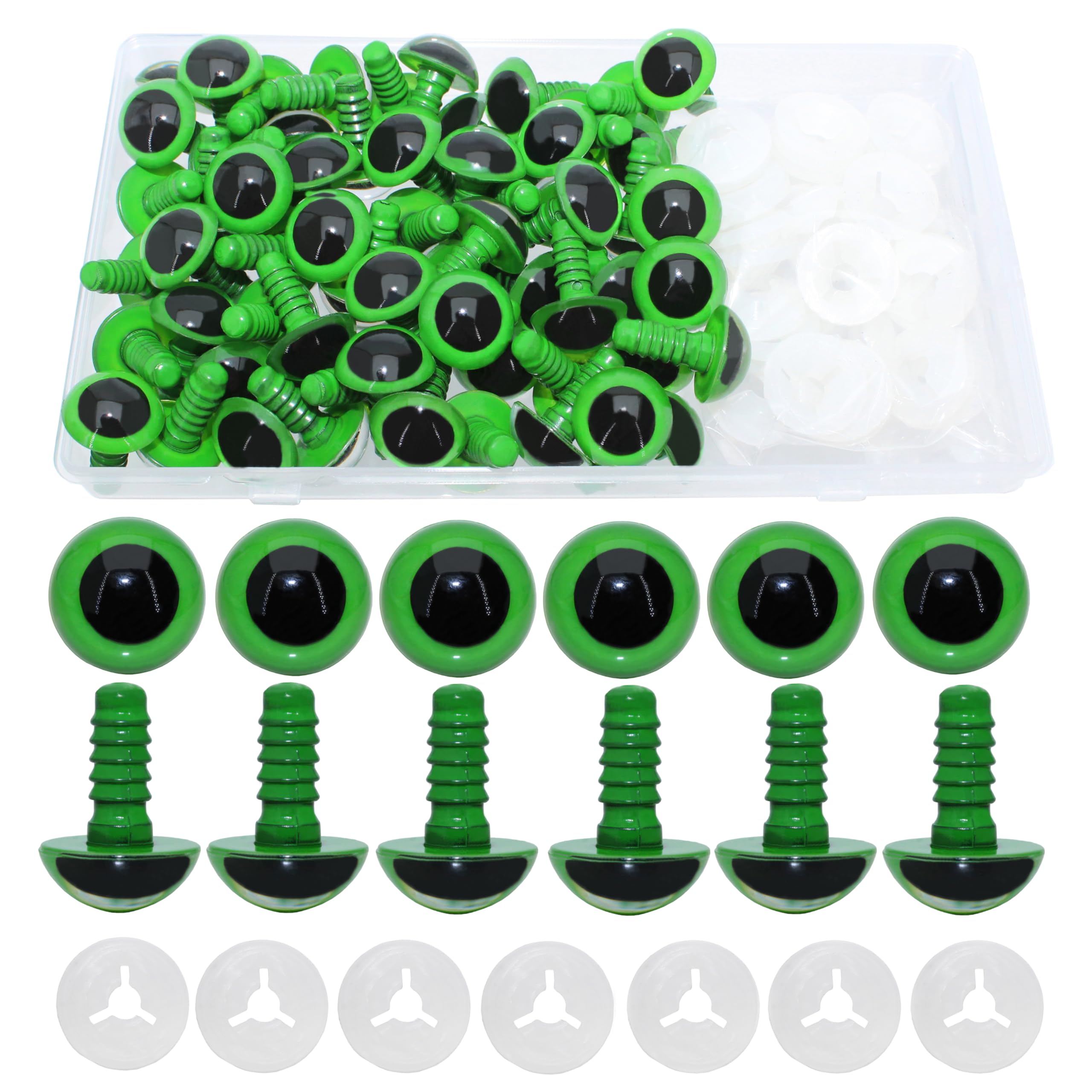 ARTCXC 50Pcs 15mm Colorful Solid Plastic Safety Eyes Craft Eyes with Washers for Doll, Puppet, Plush Animal DIY Making
