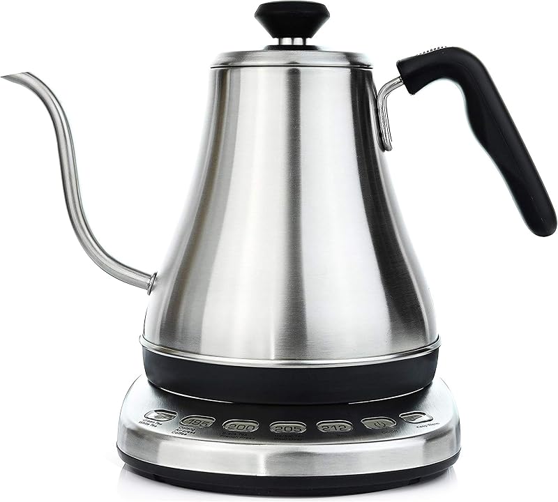 Hervidor eléctrico de cuello de cisne con control de temperatura - Acero inoxidable de 0,8 l y plástico sin BPA - Ajustes preestablecidos de temperatura personalizados para té y café - Opción para mantener caliente