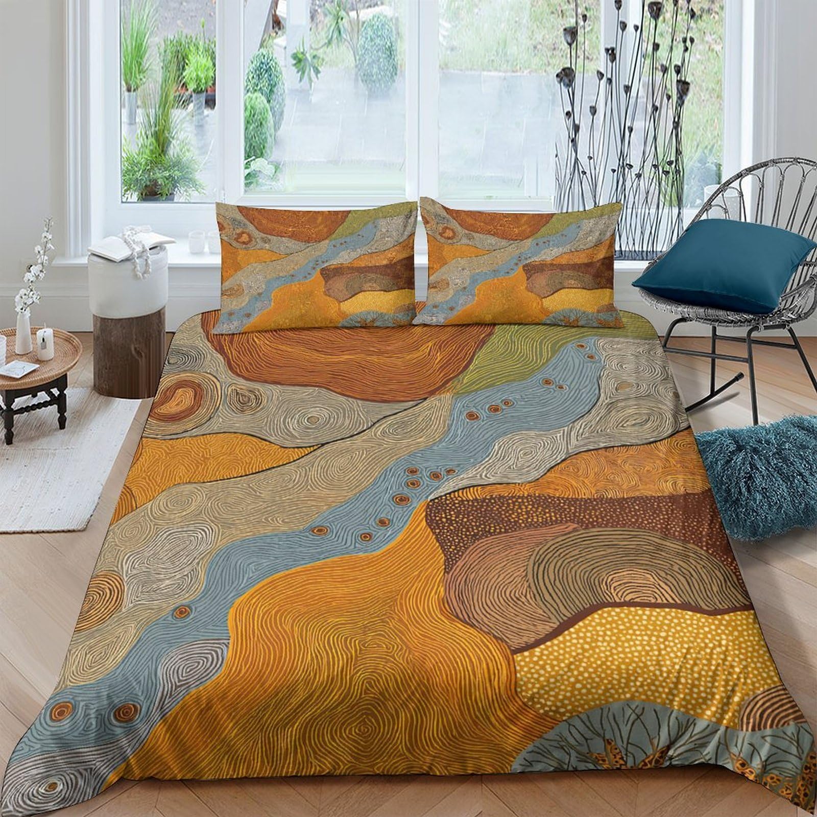 Ctjqhvkz Style-3 3D Printed Abstract Earth Tones Fitted Sheet Microfiber Soft Geometric River Pattern Mattress Cover For Bedroom Home Decor Single（135X200cm）