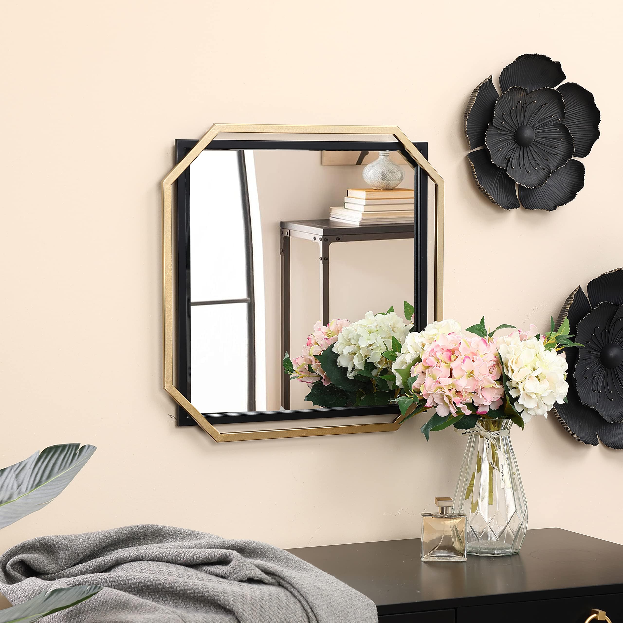 Amazon.com: LuxenH??me Bathroom Mirror, 22" Square Makeup Mirror, Gold ...