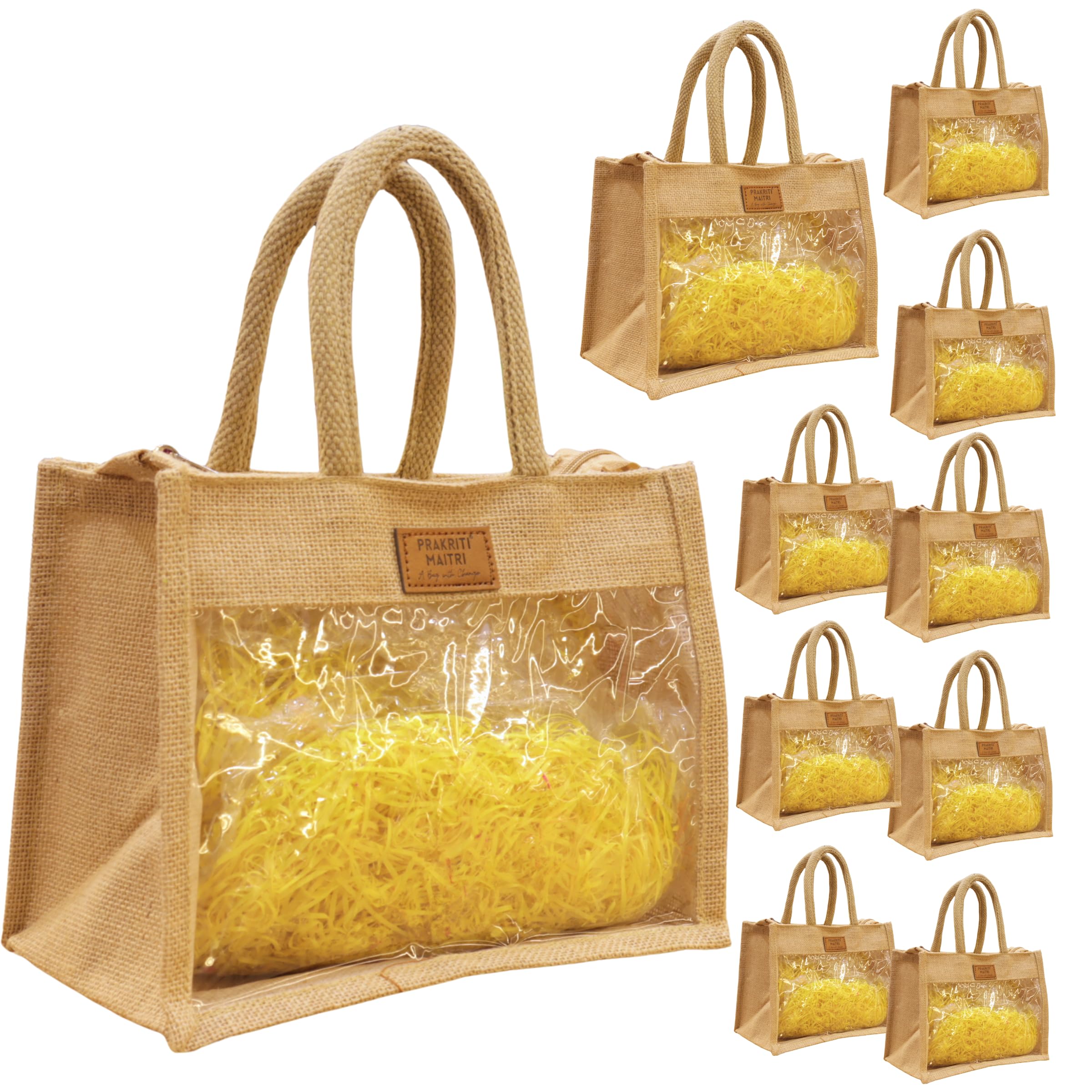 Mantooo Eco-Friendly Medium Size Jute Wedding Favor Jute Return Bags for Room Hampers Basket with Front Transparent Window - Bulk Pack of 10 (B0D7TRTK32) Amazon Price History, Amazon Price Tracker