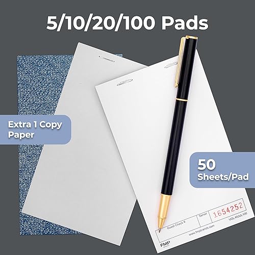Miniatura 3 de FMP Brands Paquete de 20 blocs de notas de papel numerado de 50 hojas  3.5 x 6 pulgadas, bloc de notas para rascar, servidor de camarera, camarera,