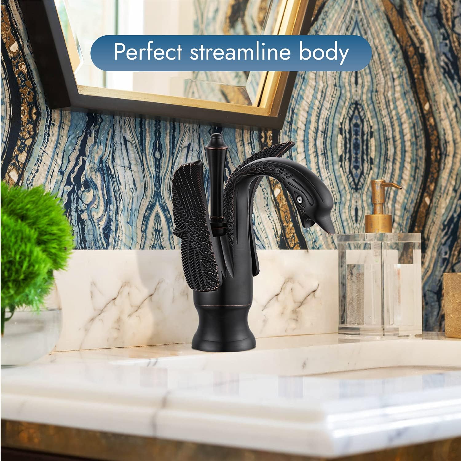 Oil Rubbed Bronze Swan Shaped Single Handle Bathroom Faucet