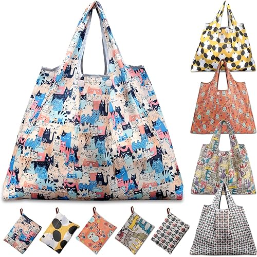 Miniatura 1 de KINGMAS Bolsas de comestibles reutilizables, bolsas de compras plegables ecológicas que cabe en el bolsillo, bolsas de nailon impermeables lavables