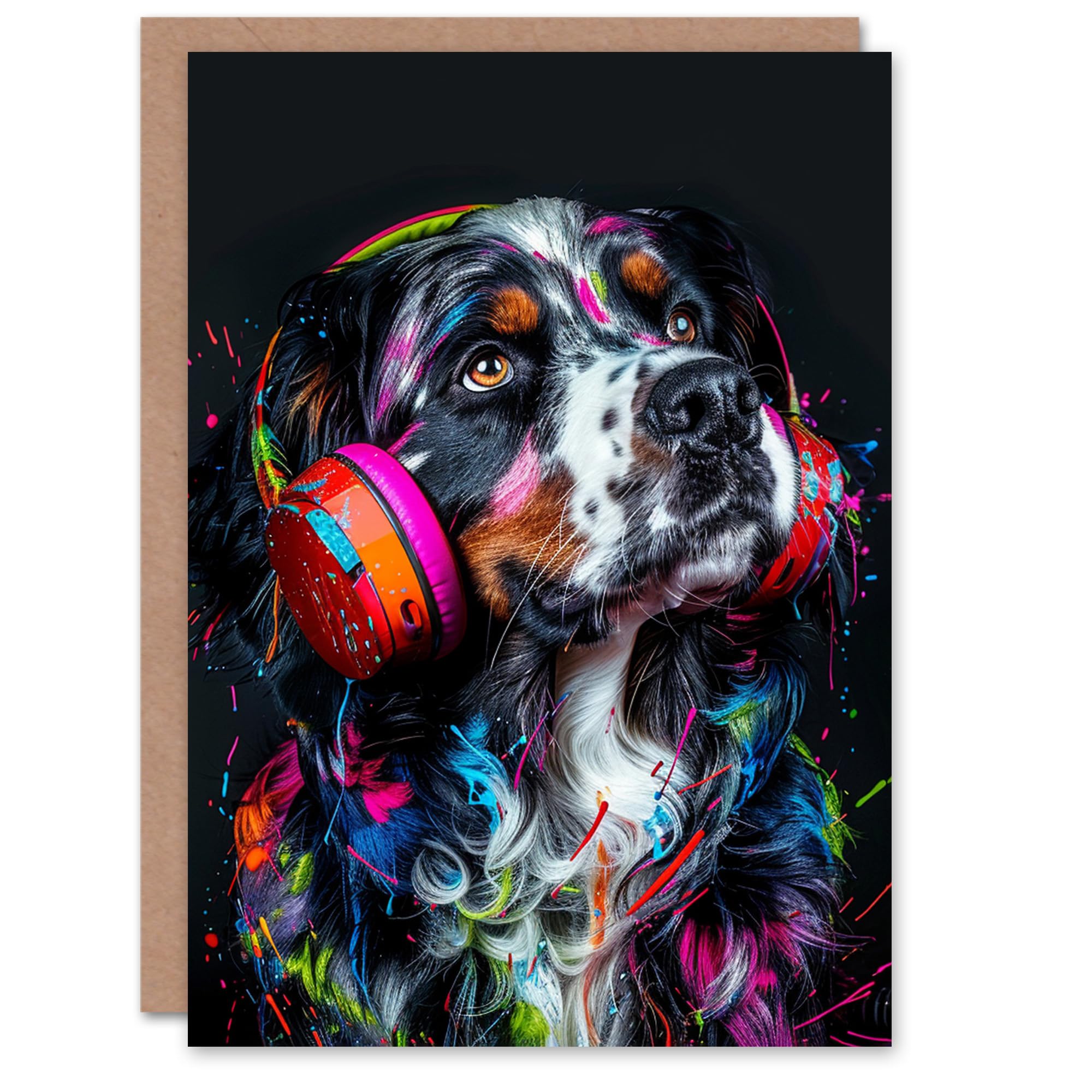 Artery8 Birthday Card Dog Lover Appenzeller Sennenhund in Headphones Blank Arty Art All Occasion Greeting Card