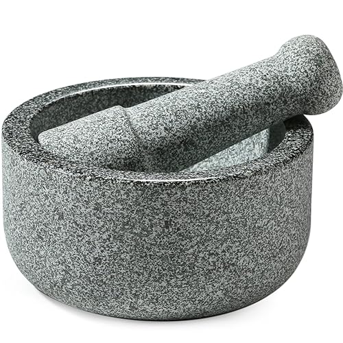 Juego de mortero y mortero de 61 pulgadas capacidad de 2 tazas parte inferior antideslizante granito pesado mortero de guacamole grande