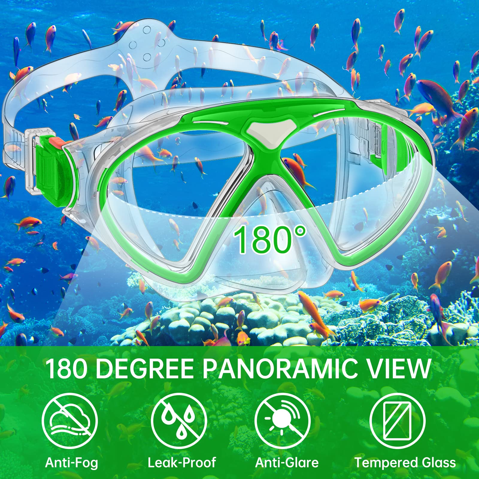 JEMULICE Maschera Subacquea Bambini, Set da Snorkeling per Bambini con Tubi a Secco e Occhiali da Snorkeling Anti-Fog Panoramica a 180 Gradi, Snorkel Set, Maschera Snorkeling per Bambino e Adolescenti