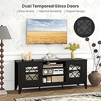 Vista 8 de Giantex Soporte de TV estilo granja para televisores de hasta 65", centro de entretenimiento con 4 estantes de almacenamiento ajustables y puertas