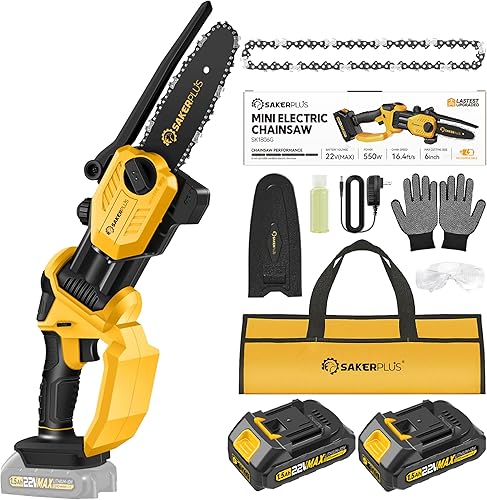 SakerPlus Mini motosierra, mini motosierra de 6 pulgadas de ángulo ajustable, motosierra eléctrica portátil inalámbrica con puerto de llenado de SakerPlus Mini motosierra, mini motosierra de 6 pulgadas de ángulo ajustable, motosierra eléctrica portátil inalámbrica con puerto de llenado de