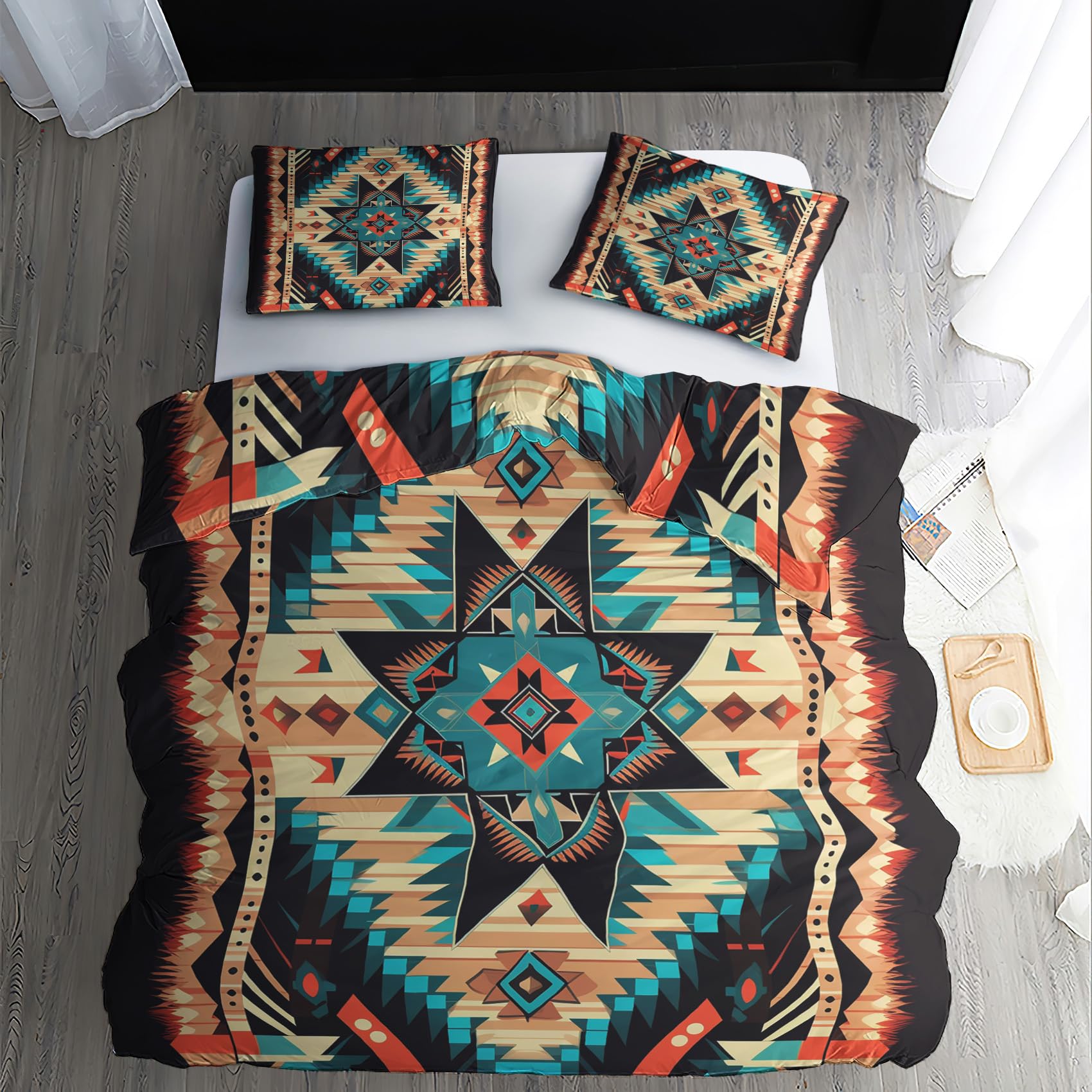 Aztec Duvet Cover Single Size - Ethnic Boho Bedding Sets, Reversible Printed Quilt Cover & 1 Pillowcases with Zipper Closure, Ultra Soft Non Iron Brushed Microfibre Bed Set