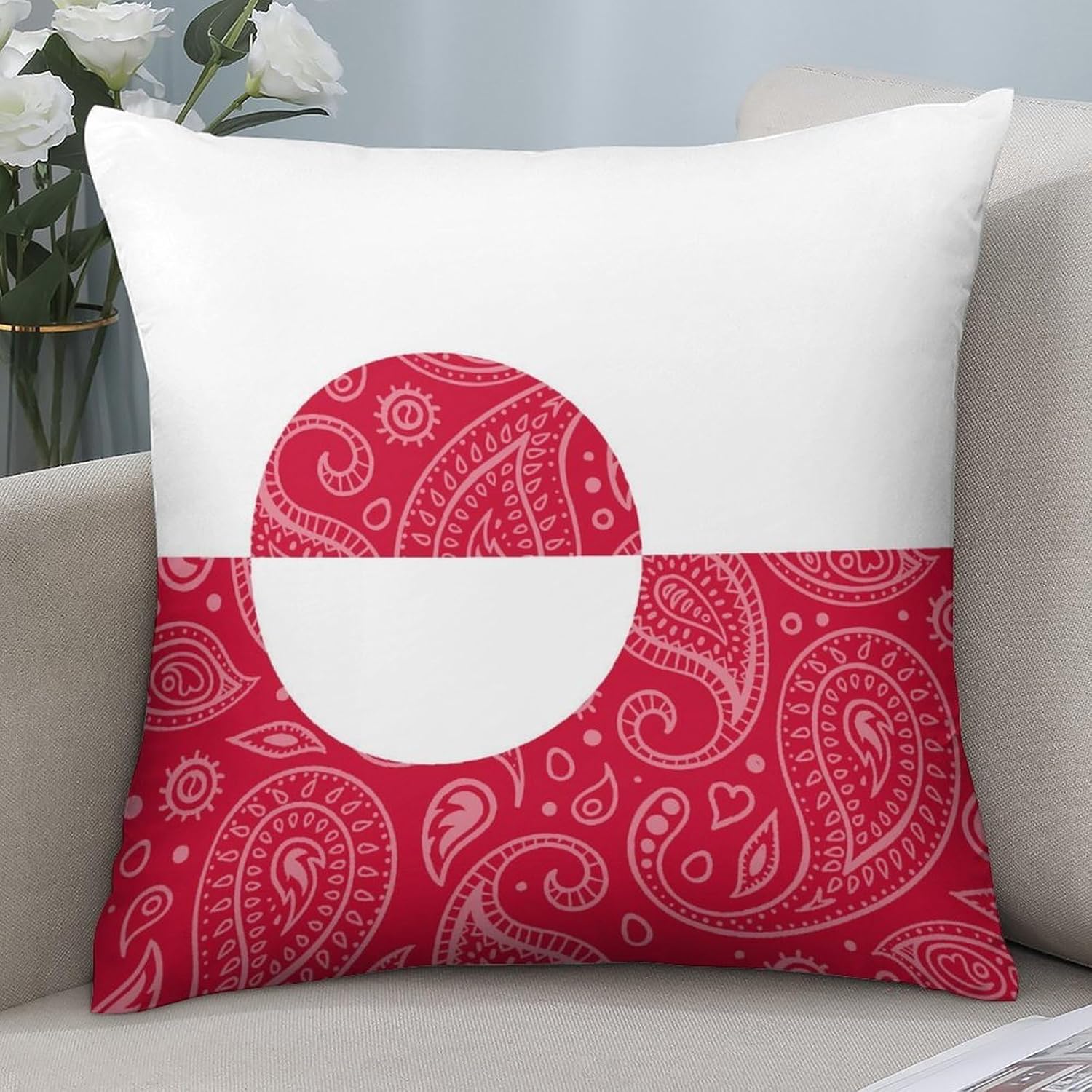 Greenland Flag Paisley Pattern Printed Throw Pillow Case 4 Pcs Soft Pillowcases Pillows Covers Sofa Bed Decor 12/14/16/17/18/20/22/24/32 Inches