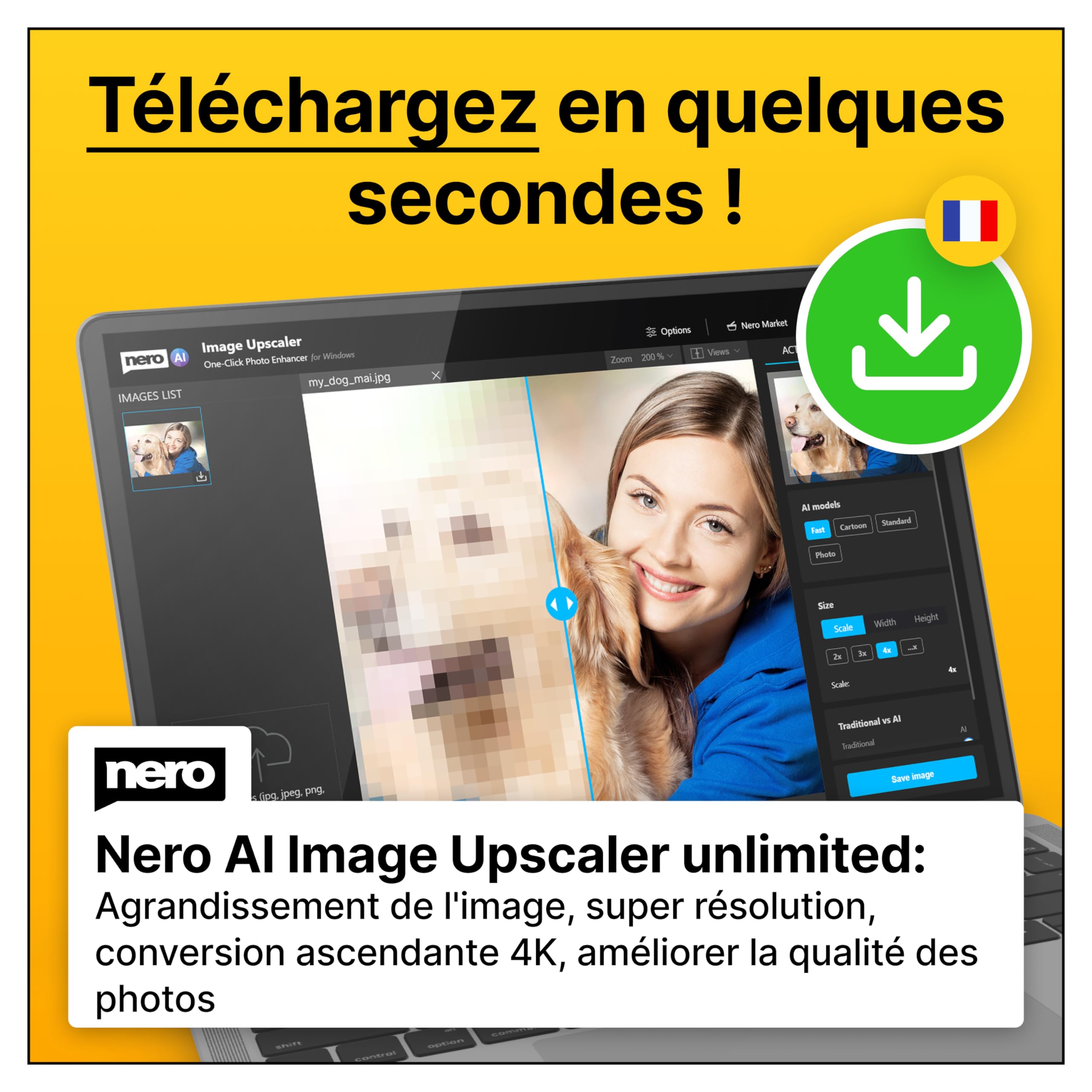 Nero AI Image Upscaler Unlimited | Agrandir + zoomer les images | Mettre à l'échelle en 4K | Améliorer la qualité des photos | Win 11/10 | 1 Appareil | Licence illimitée | Code d’activation par email