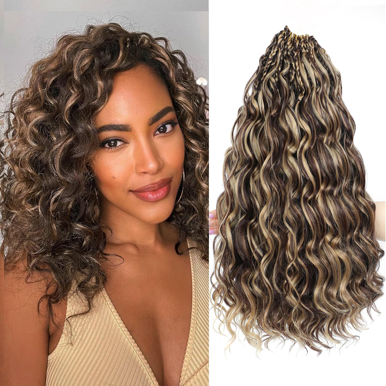 MLETUILPS Pre Looped Ocean Wave Crochet Hair 8 Packs Boho Curly Crochet Hair Short Ocean Braids Pre Twisted Synthetic Deep Wavy Crochet Braids for Women (4H27#