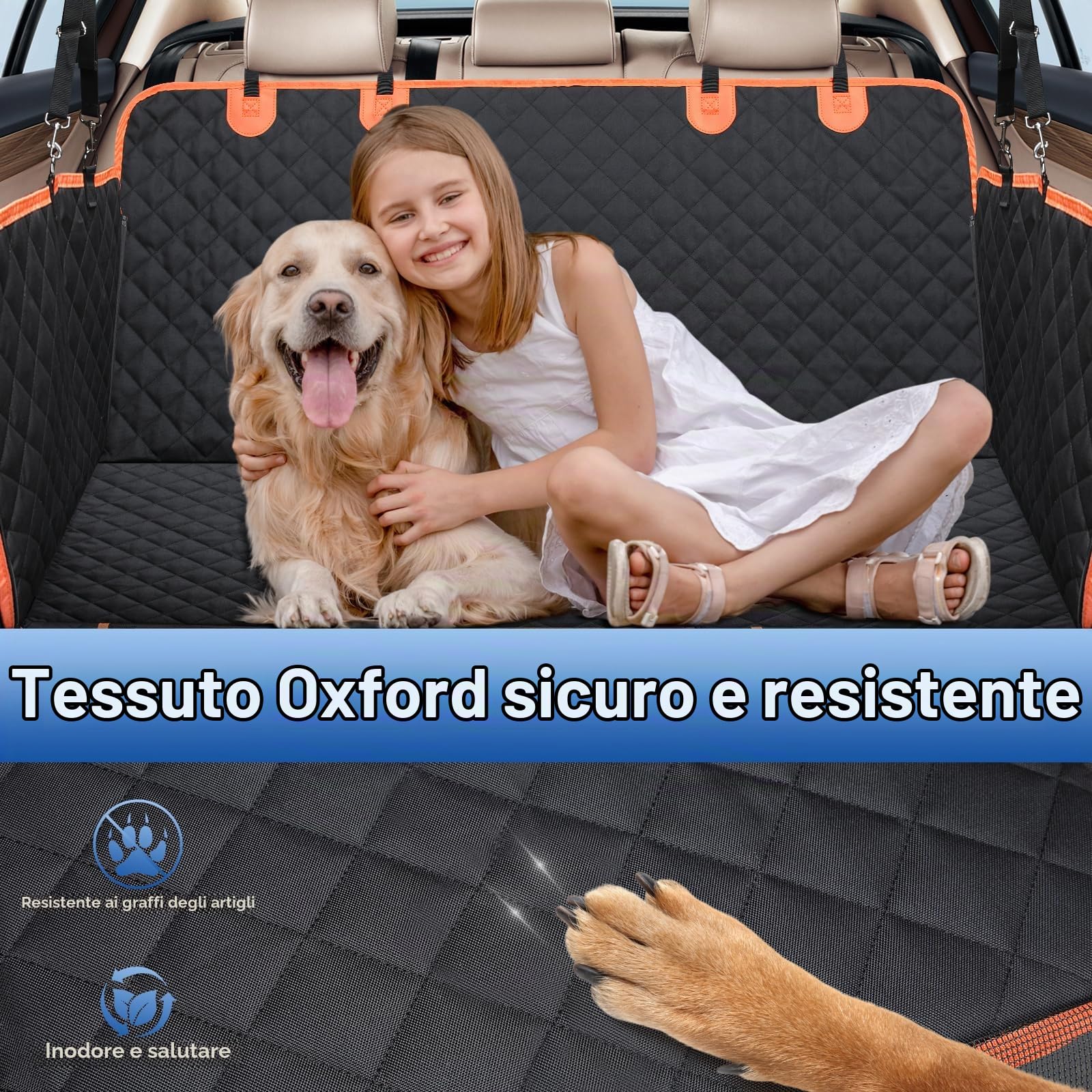 Euqvunn Coprisedile Auto per Cani Telo Rigido [Dimensioni più Ampie e Clip in Metallo] Telo Auto per Cani, Impermeabile Telo Macchina per Cani, Universale Telo Rigido Bagagliaio Auto per Cani