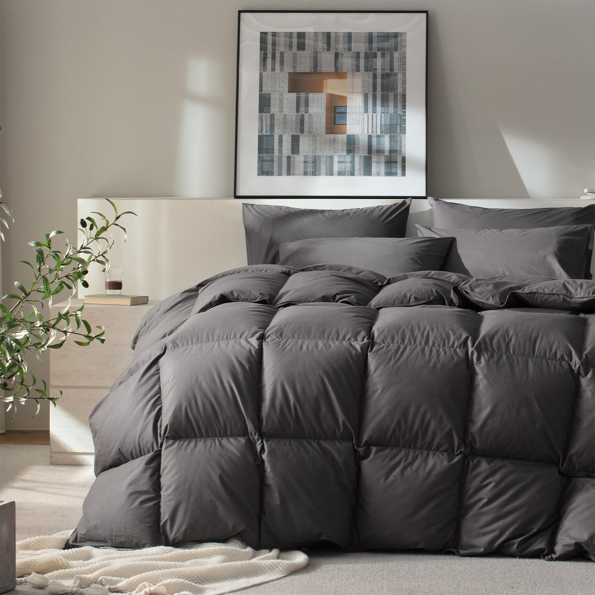 Photo 1 of WENERSI Hungarian Down Feather Comforter Full/Queen Size,Hotel Style Bedding Comforter,750+ Fill Power,1200TC,100% Organic Cotton Fabric,All Season Grey Duvet Insert with 8 Corner Tabs