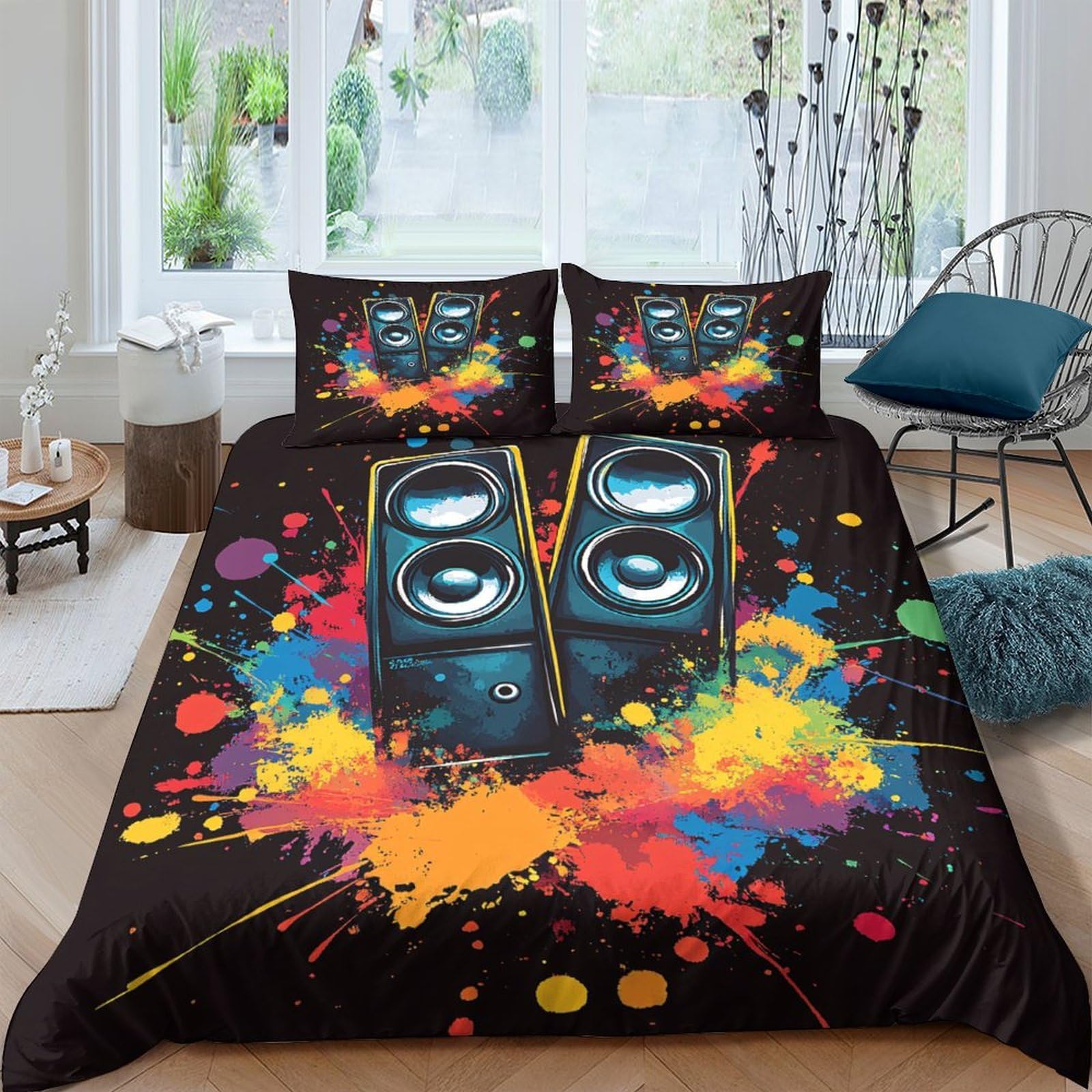 Ctjqhvkz Style-10 3D Printed Graffiti Speaker Fitted Sheet Microfiber Color Splash Mattress Cover For Bedroom Guest Room Decor Single（135X200cm）