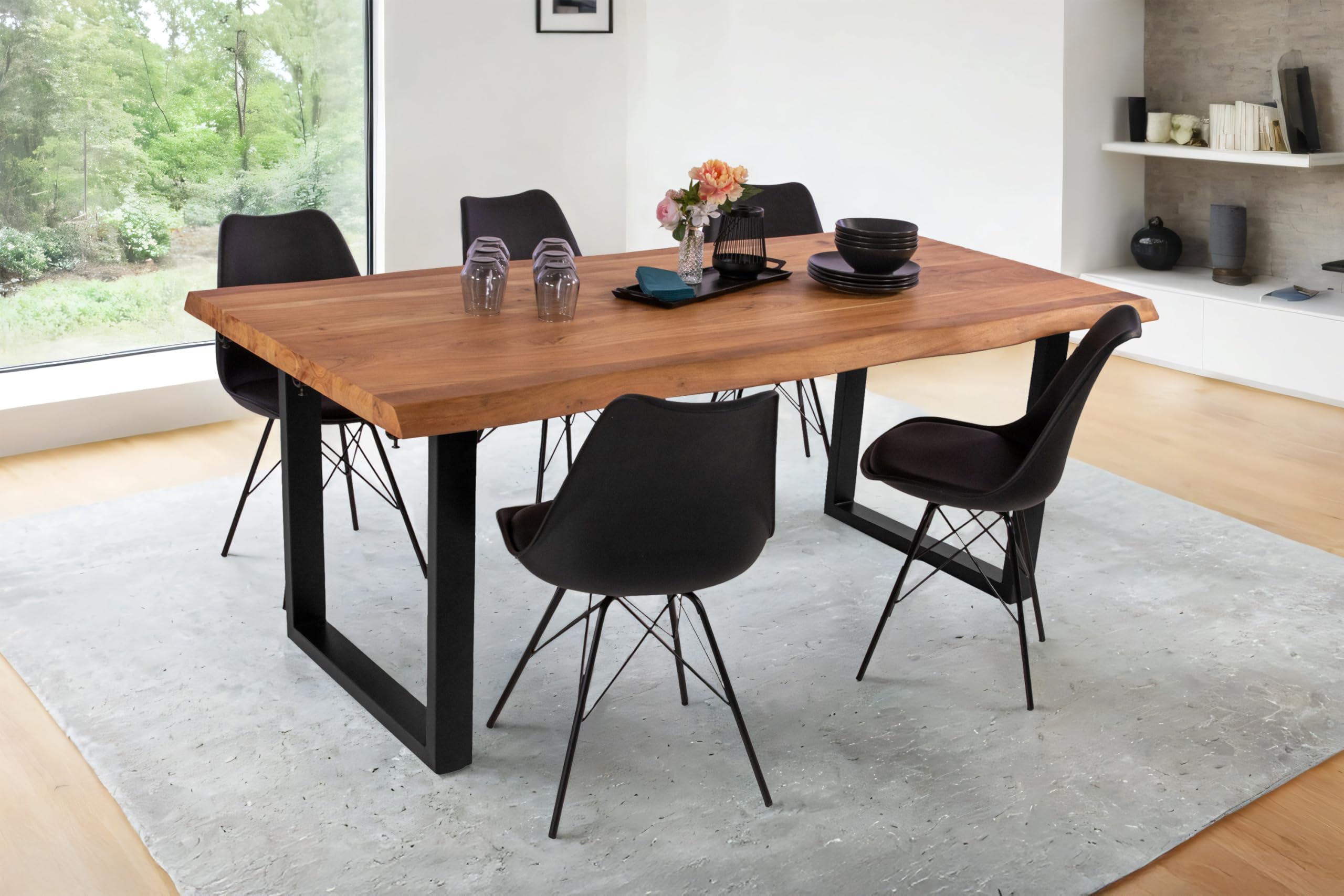 SAM Esstisch Cali 160(260) x90 Akazie Natur U-Gestell schwarz