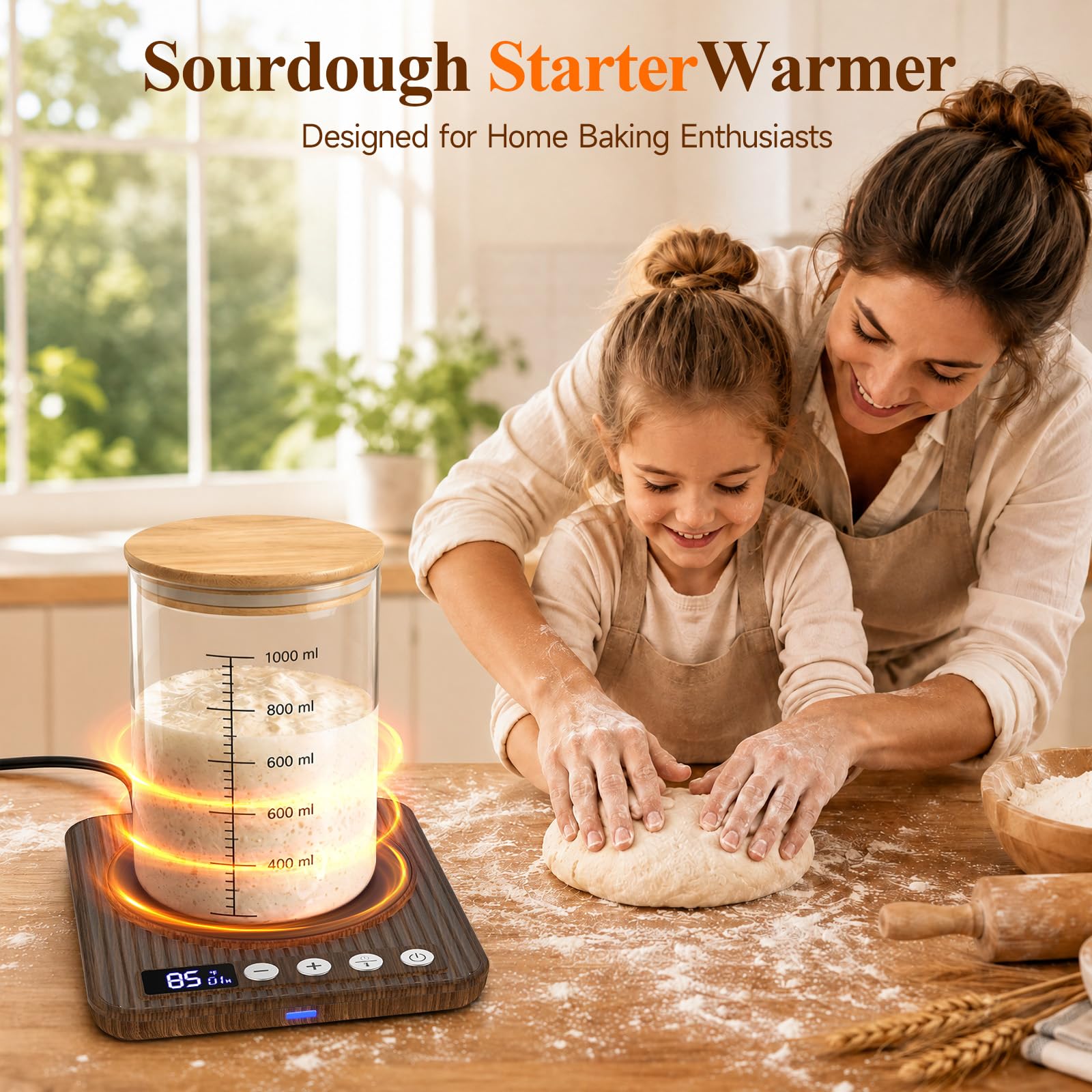 Sourdough Starter Warmer Mat, 65-140°F Precise Temp Control,24H Timer,Wood — Amazon image 2