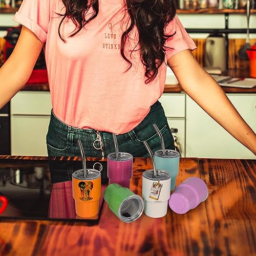 Miniatura 6 de Mini vaso de chupito de 3 onzas con popote y tapa, 12 vasos de chupito de sublimación, vasos de acero inoxidable en blanco, lindos vasos de chupito