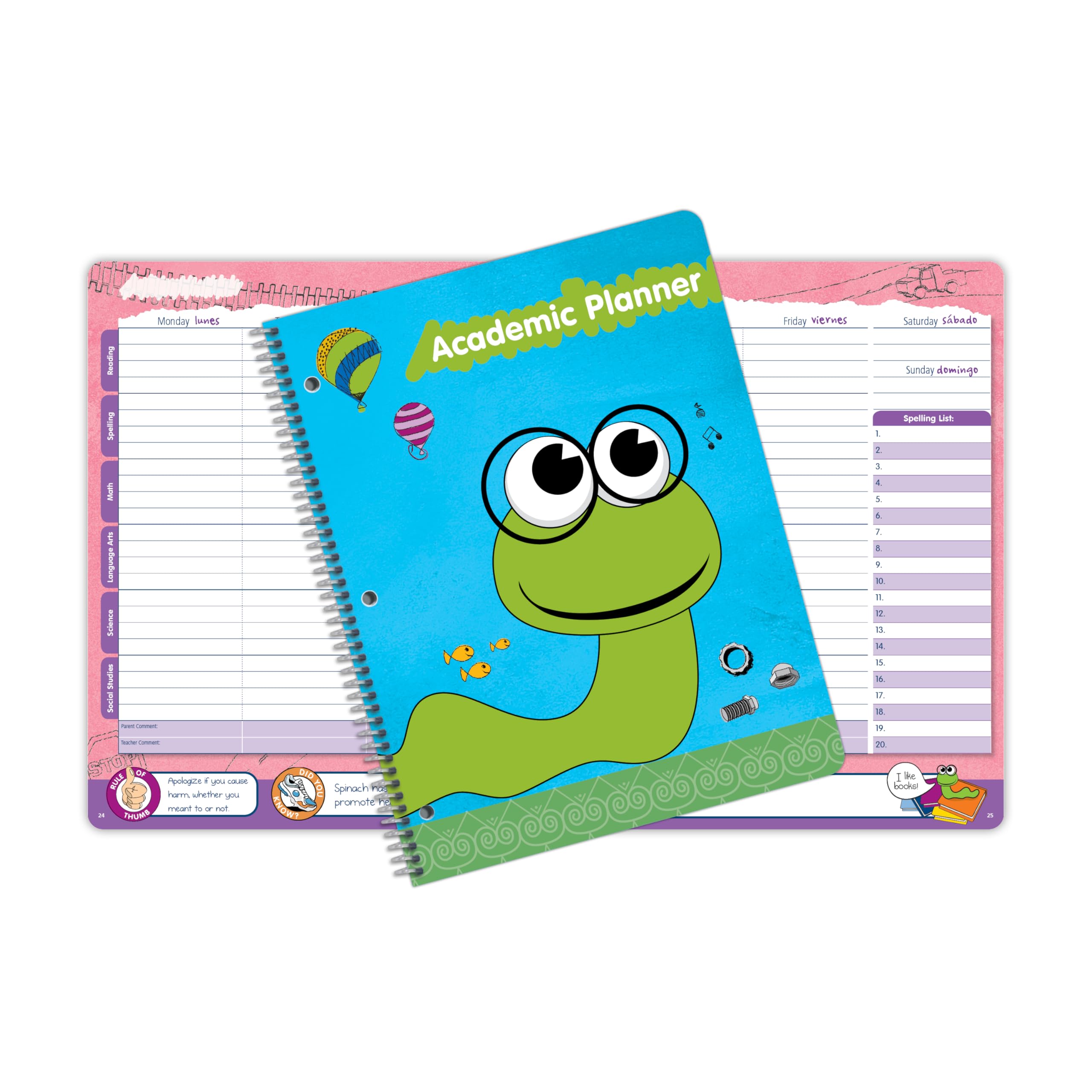 Planificador estudiantil sin fecha para niños de primaria, agenda de tareas, 8.5 x 11 pulgadas School Datebooks