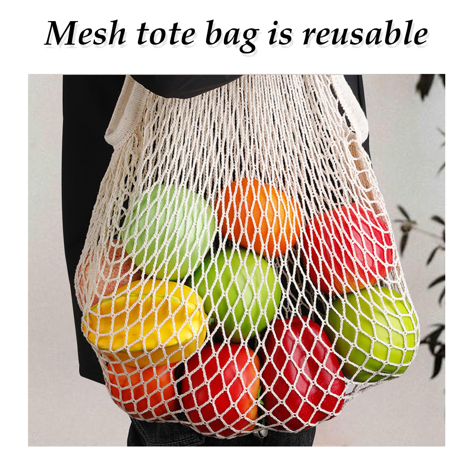 GVSAVY 3pcs Cotton Mesh Shopping Bag, Mesh Tote Bag, Mesh Storage Bag, Cotton Mesh Produce Bag - Image 3