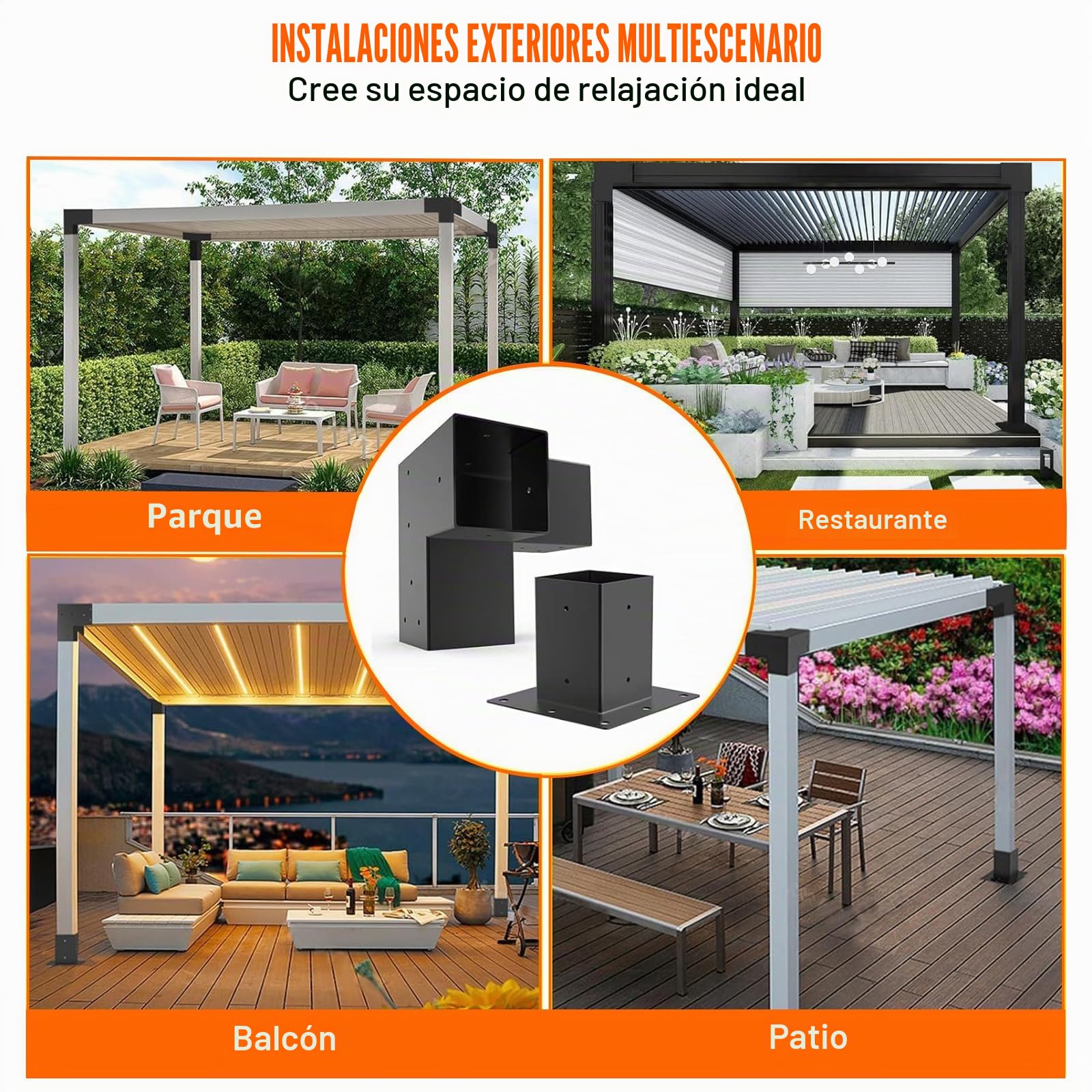 Kit de Soportes de Esquina 3 Vías 90° para Pérgola, Postes de Madera 100×100 mm, Fácil Montaje, para Cenadores y Estructuras Exteriores, 8 uds