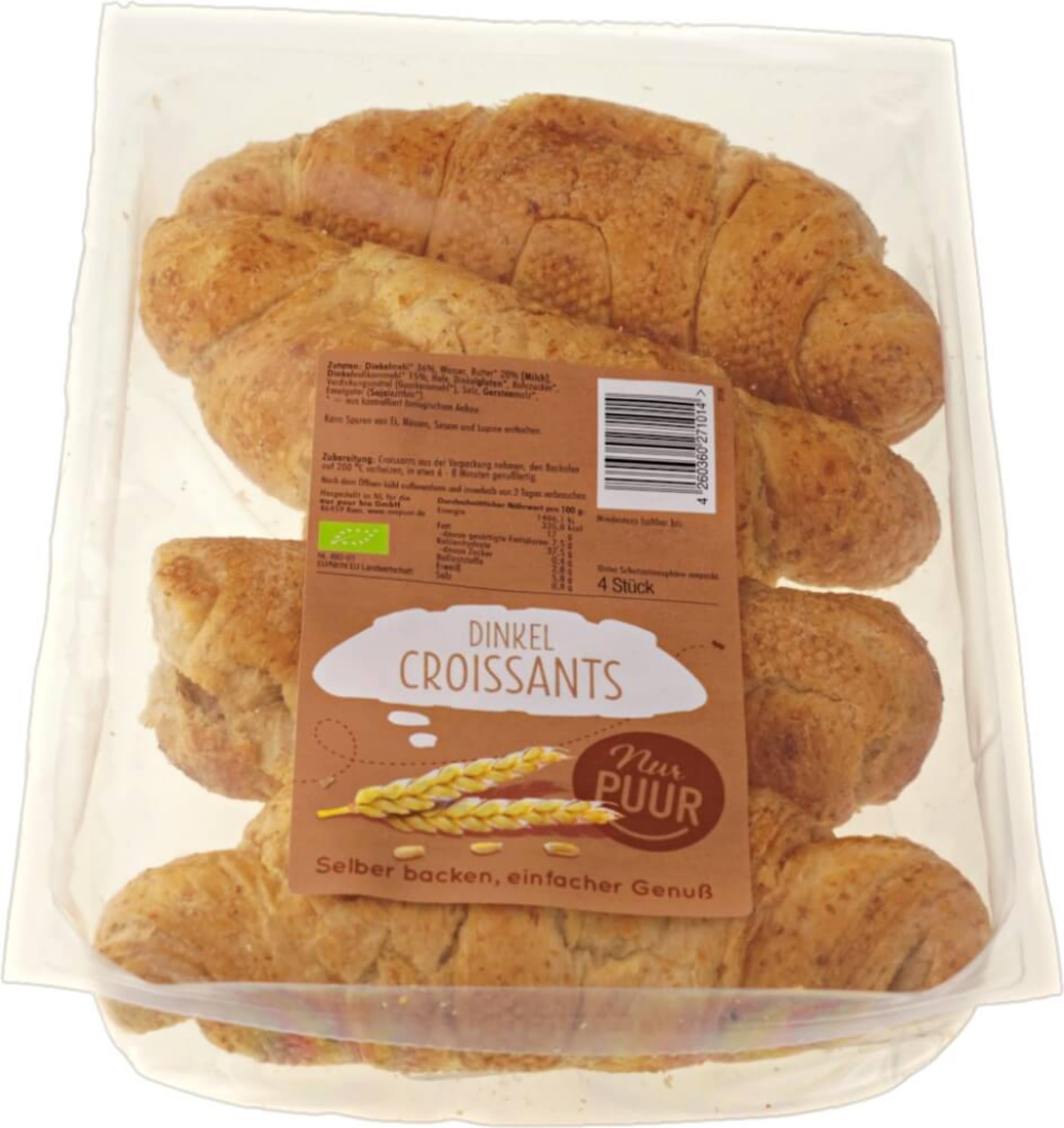 Dinkel Croissant, 4 Stück 12 x 200 g