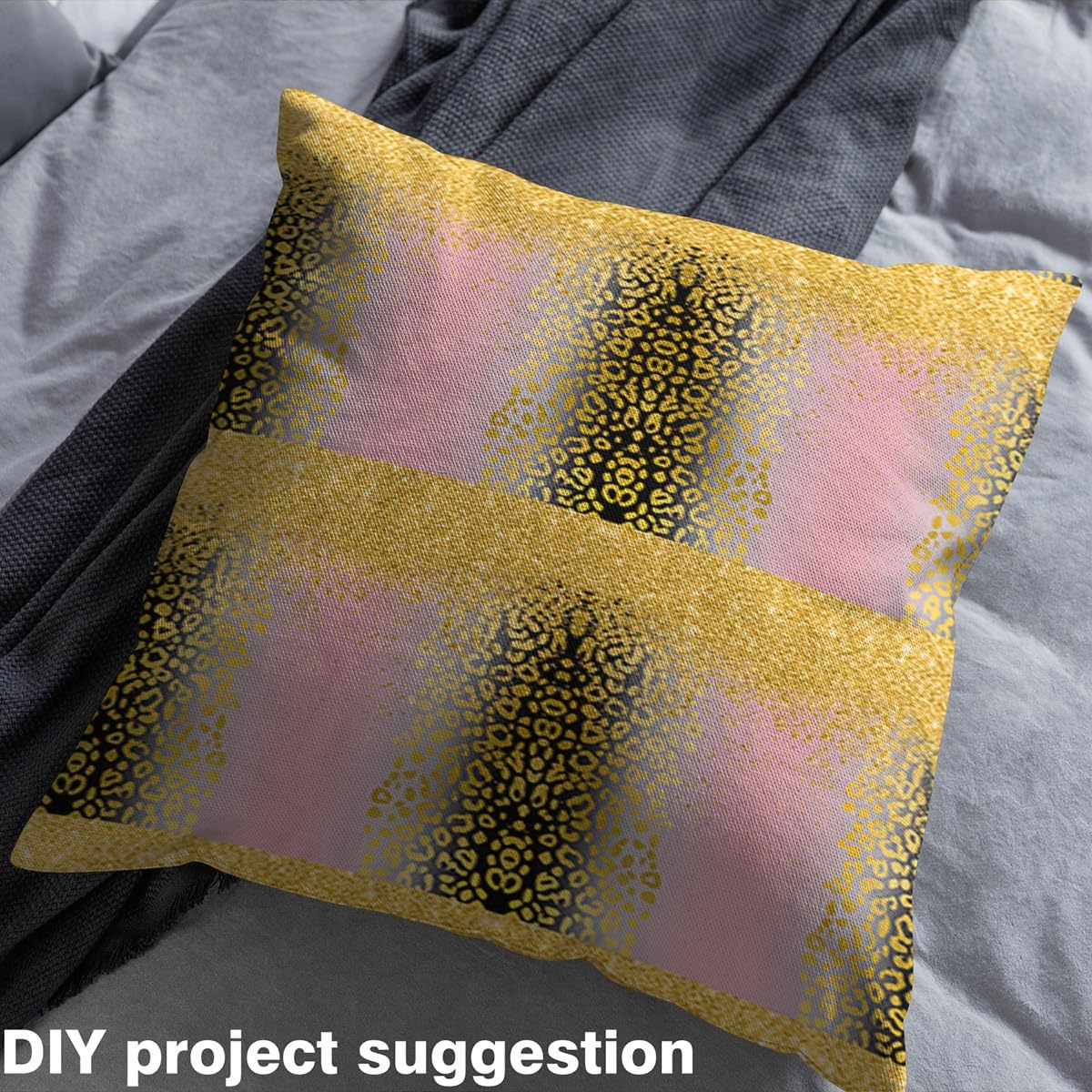 Homemissing Leopard Gedruckt Stoff Meterware 920x150cm Kinder Gold Geparden Muster Dekorative Wasserdichter Patchwork Stoffe Rosa und Schwarz Polsterstoff für Stühle Gradient Stil Stoffpaket