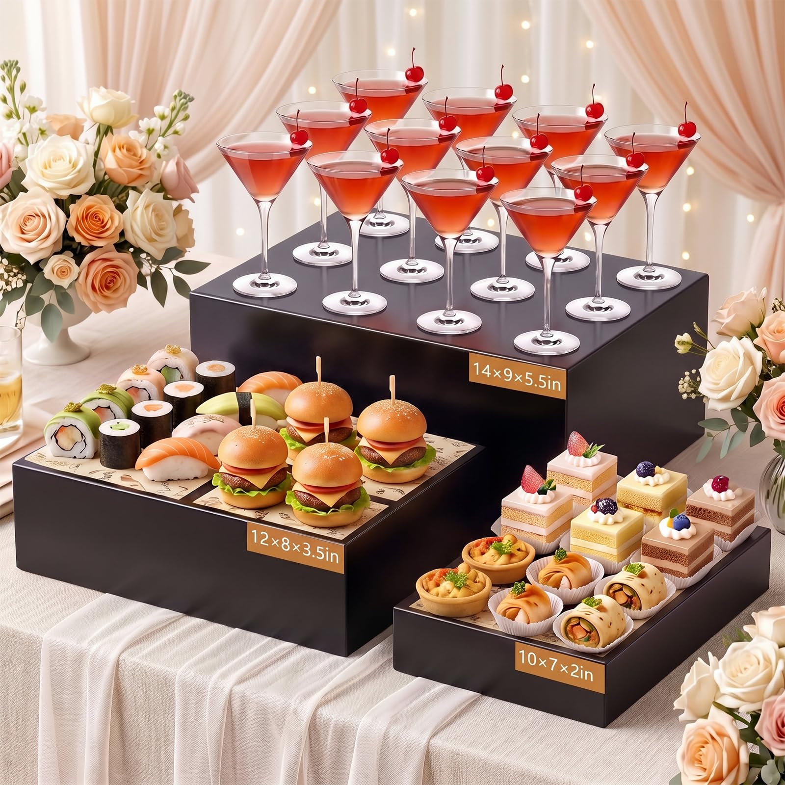 Leinuosen 3 Pack Extra Large Metal Buffet Risers Set 10" 12" 14" Heavy Duty