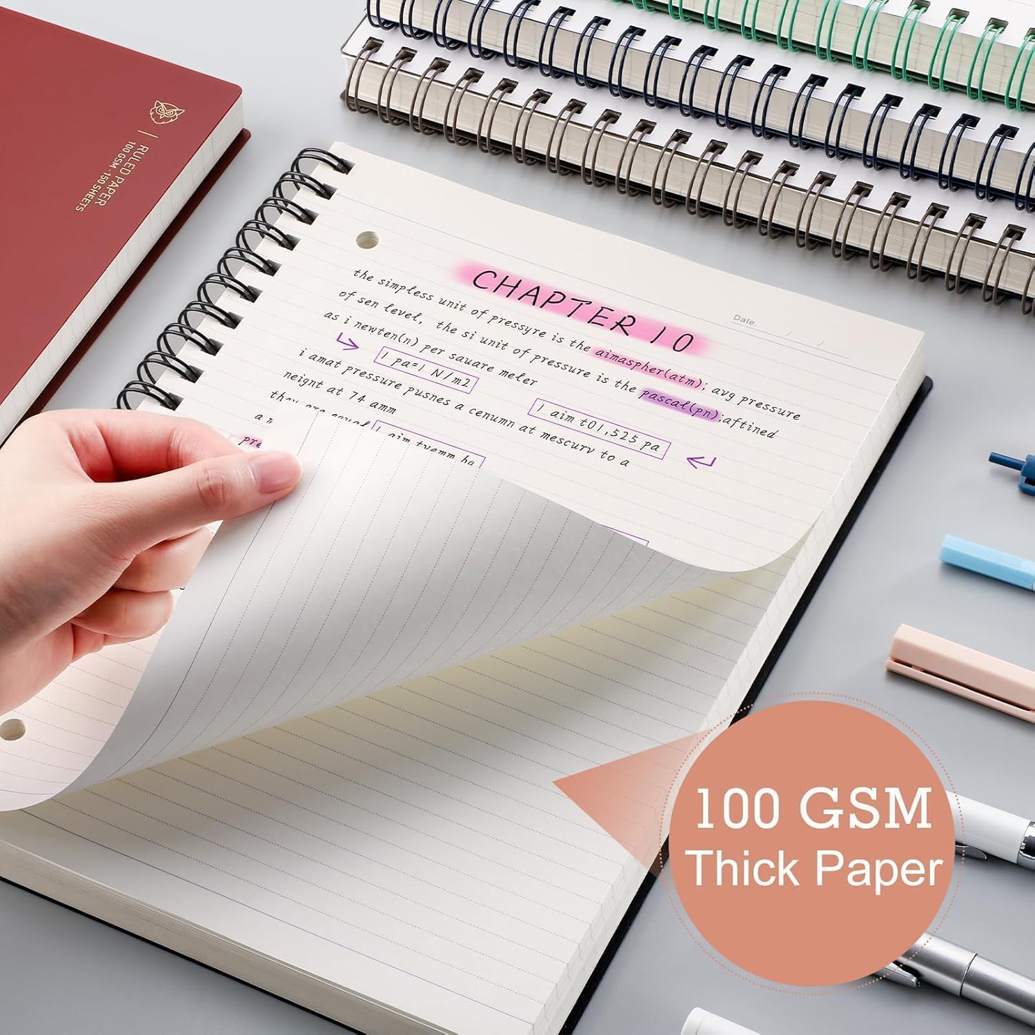 Cuadernos Con Espiral MSTONAL - Paquete De 3 Cuadernos Pequeños En Espiral A6 Con Rayas Universitarias De 4.3 X 5.7 Pulgadas, 100 G/m² A Rayas Universitarias De 7 Mm, 80 Hojas/160 Páginas