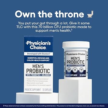 Physician's Choice Probiotics for Men - 70 Billion CFU - 8 Strains - w/Selenium & Organic Prebiotics - Supports Digestive Health, Microbiome, Colon, Immune Health - Advanced Men's Probiotic - 30ct
