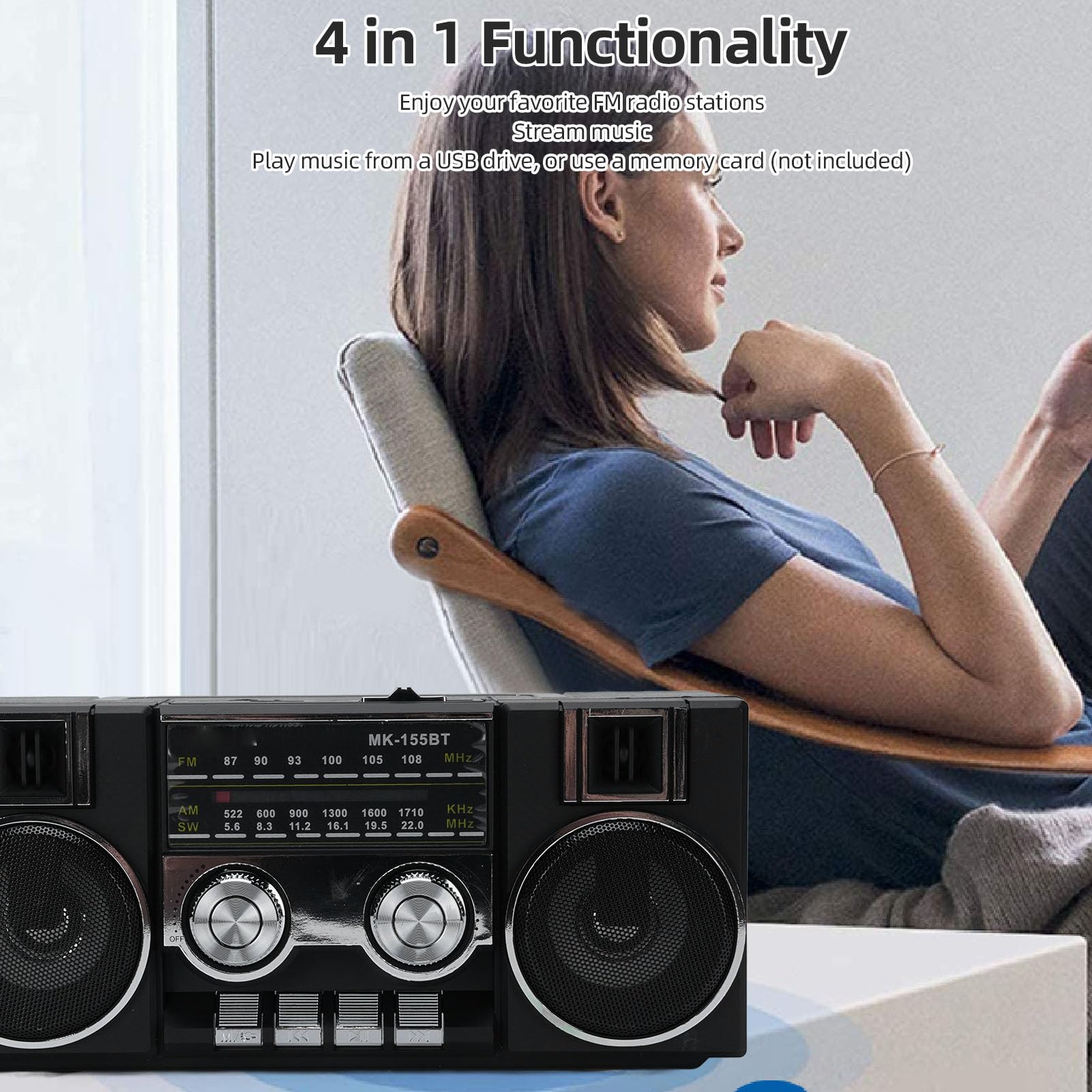 Radios Portable AM FM, Full Band Portable Radio with RGB Bluetooth Speaker, Clear Sound Quality for Garden, Park, Bathroom, Easy Portability (Black)