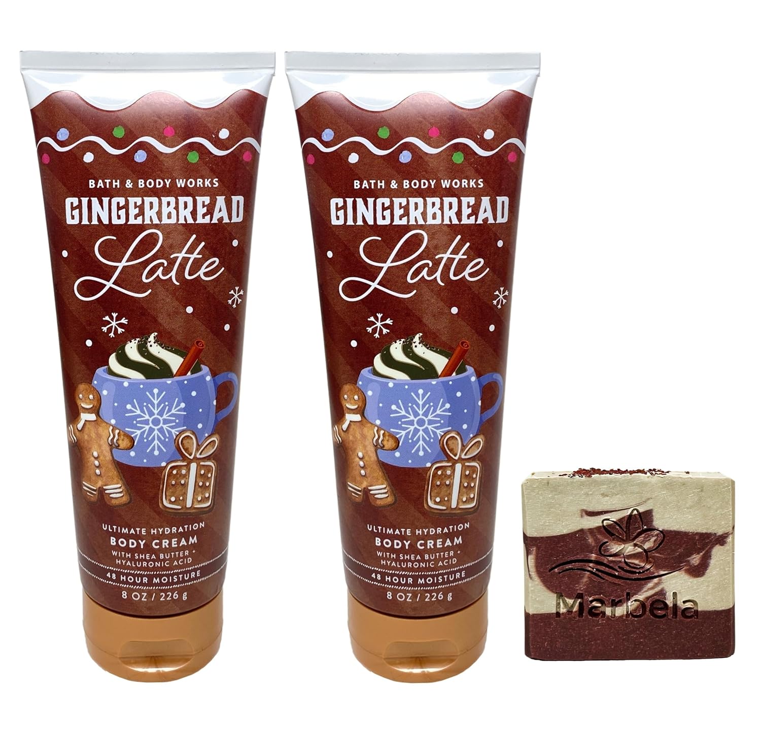 Bath & Body Works Gingerbread Latte 2 Pack Body Cream Bundle with a Cherry On Top Bar Soap - Full Size