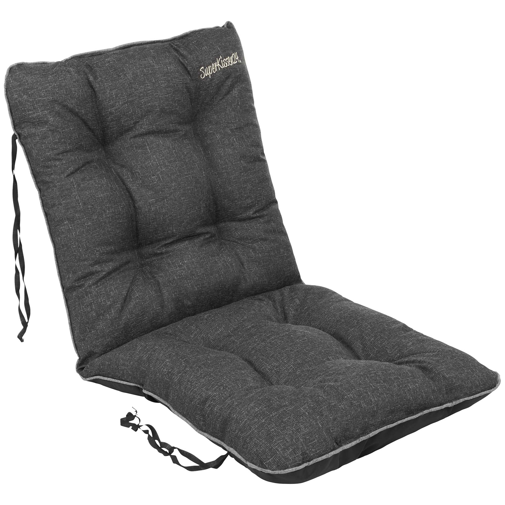 SuperKissen24. Set di 4 Cuscini per Sdraio 48x48x48 cm da Esterno ed Interno Resistente e Comodo per Sedie Reclinabili, Spiaggine e Poltrone da Giardino - Lino Nero
