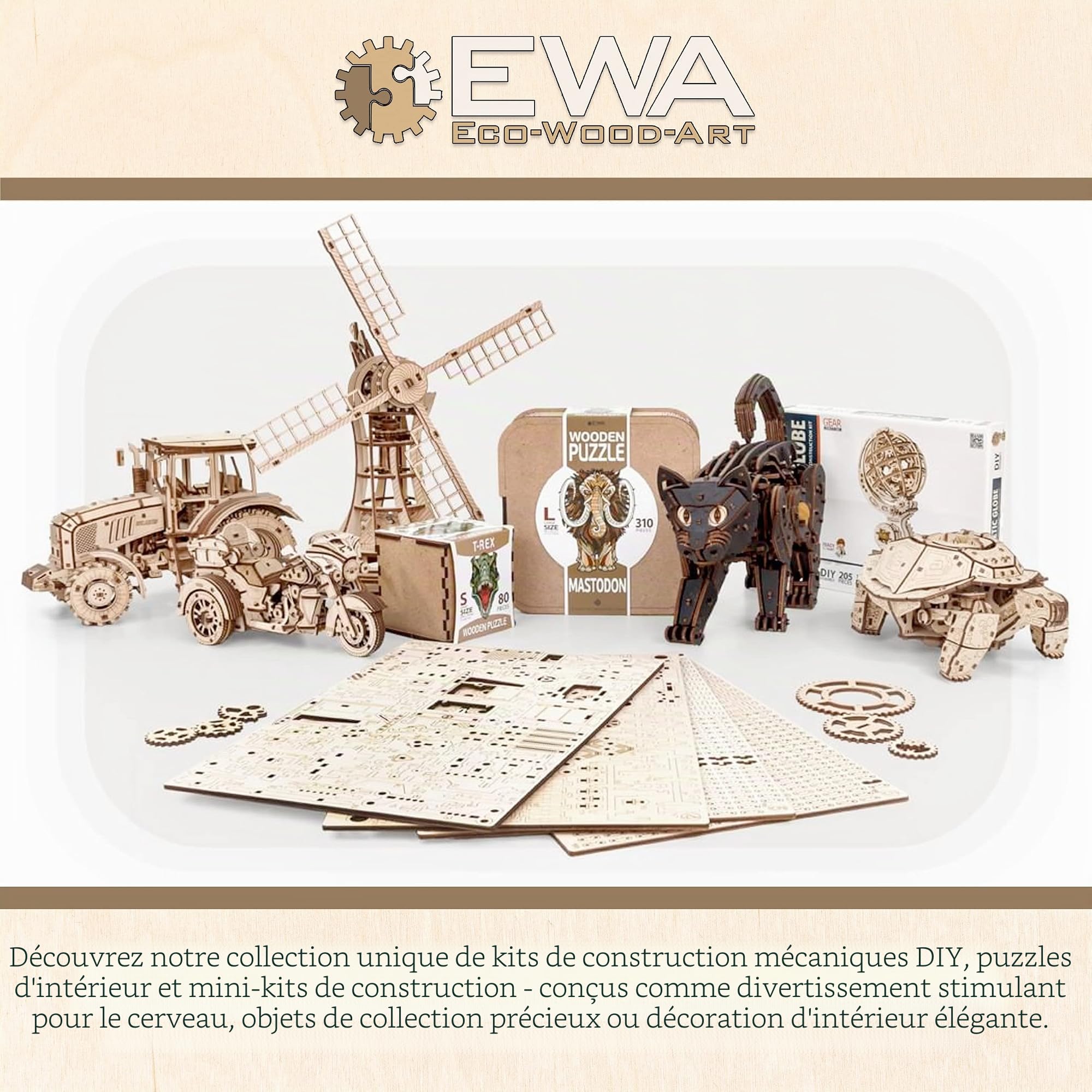 EWA Eco-Wood-Art - Char Militaire T-34-85 - Puzzle 3D mécanique en Bois - Puzzle pour Adultes et Adolescents - Assemblage sans Colle - 965 pièces