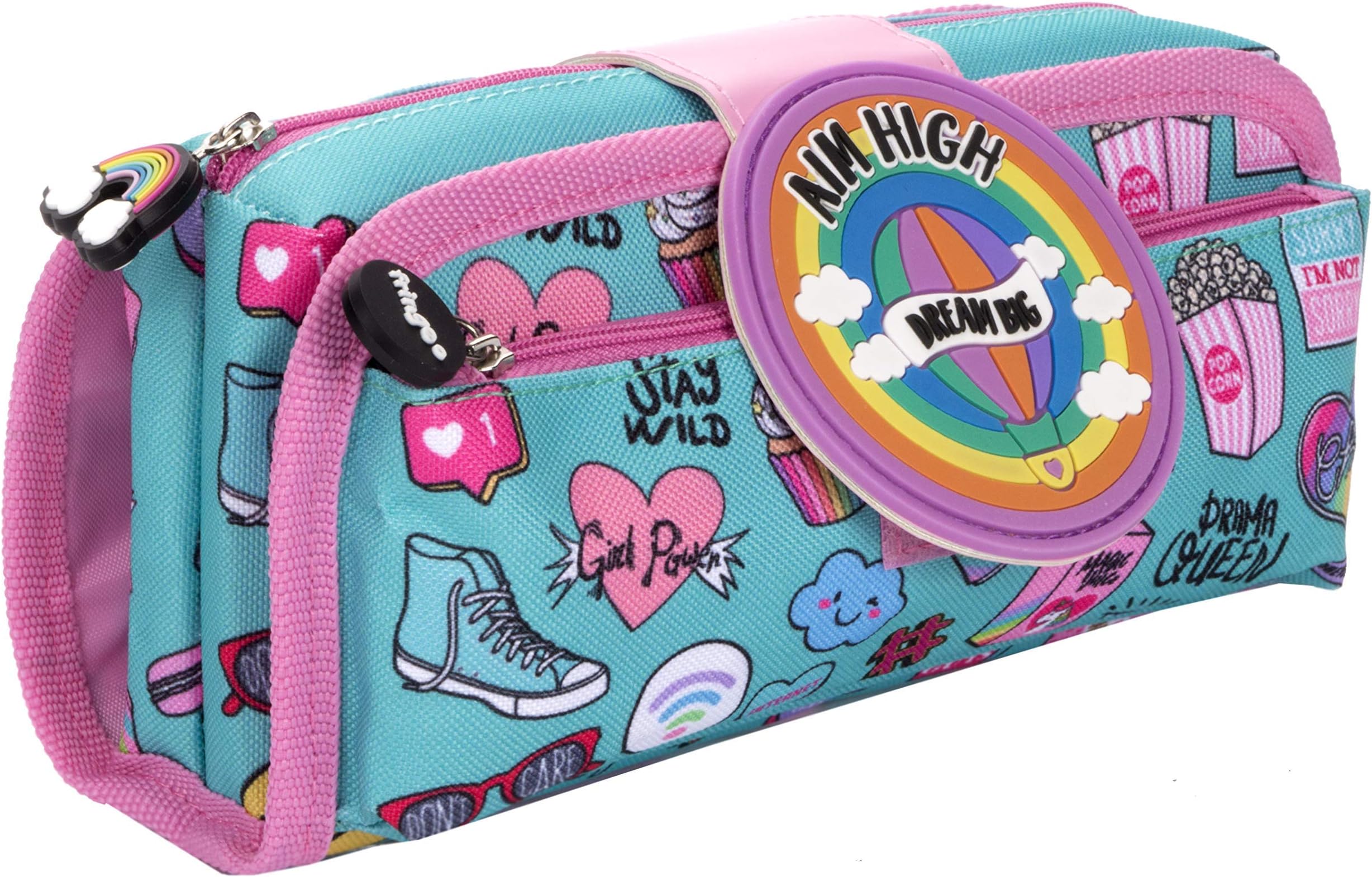 Sillicone Patch Kids Pencil Case 2 Zipped Compartments Funny Large Stationery Pouch for Teenagers School University