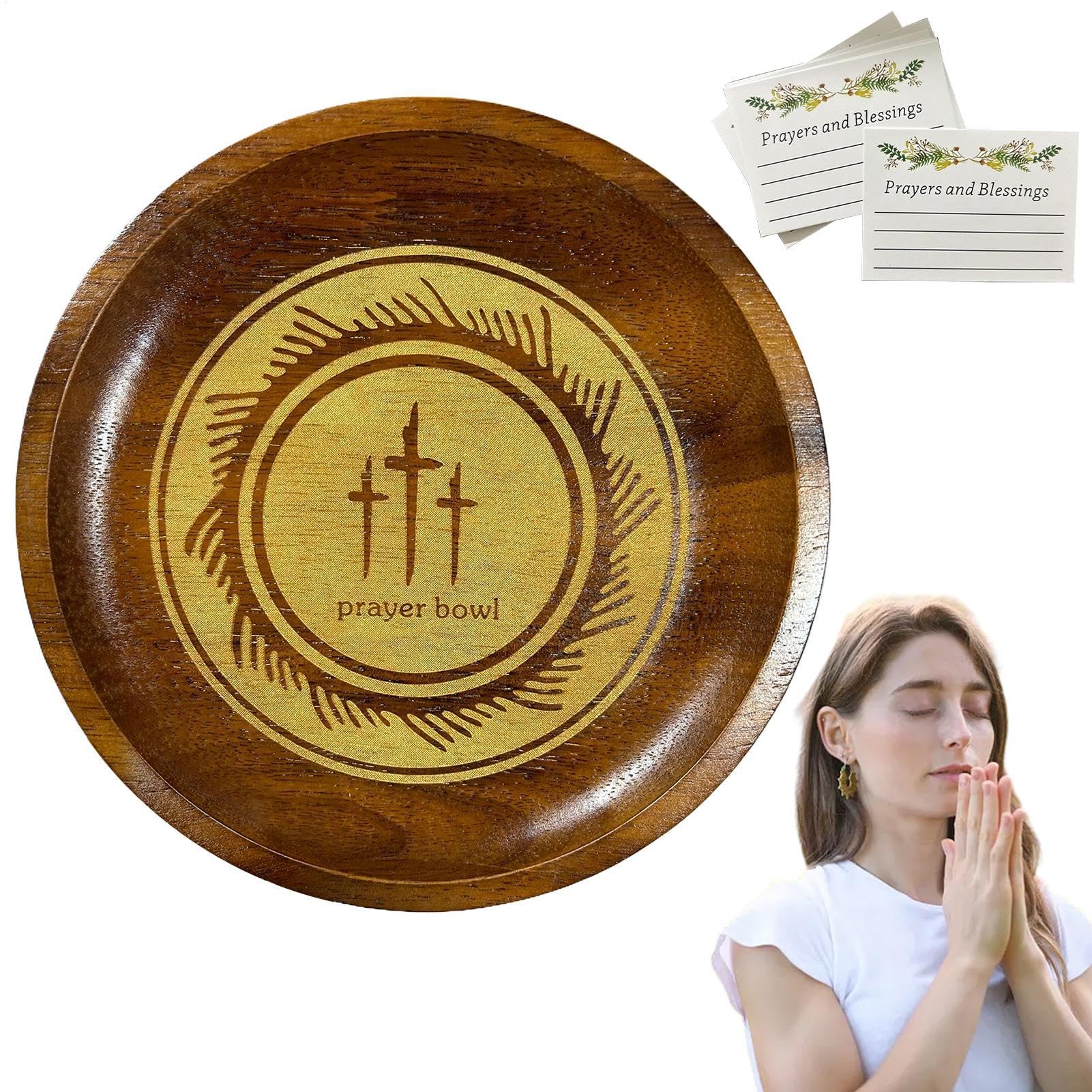 Cuenco de oración de madera con tarjetas para anotar bendiciones
